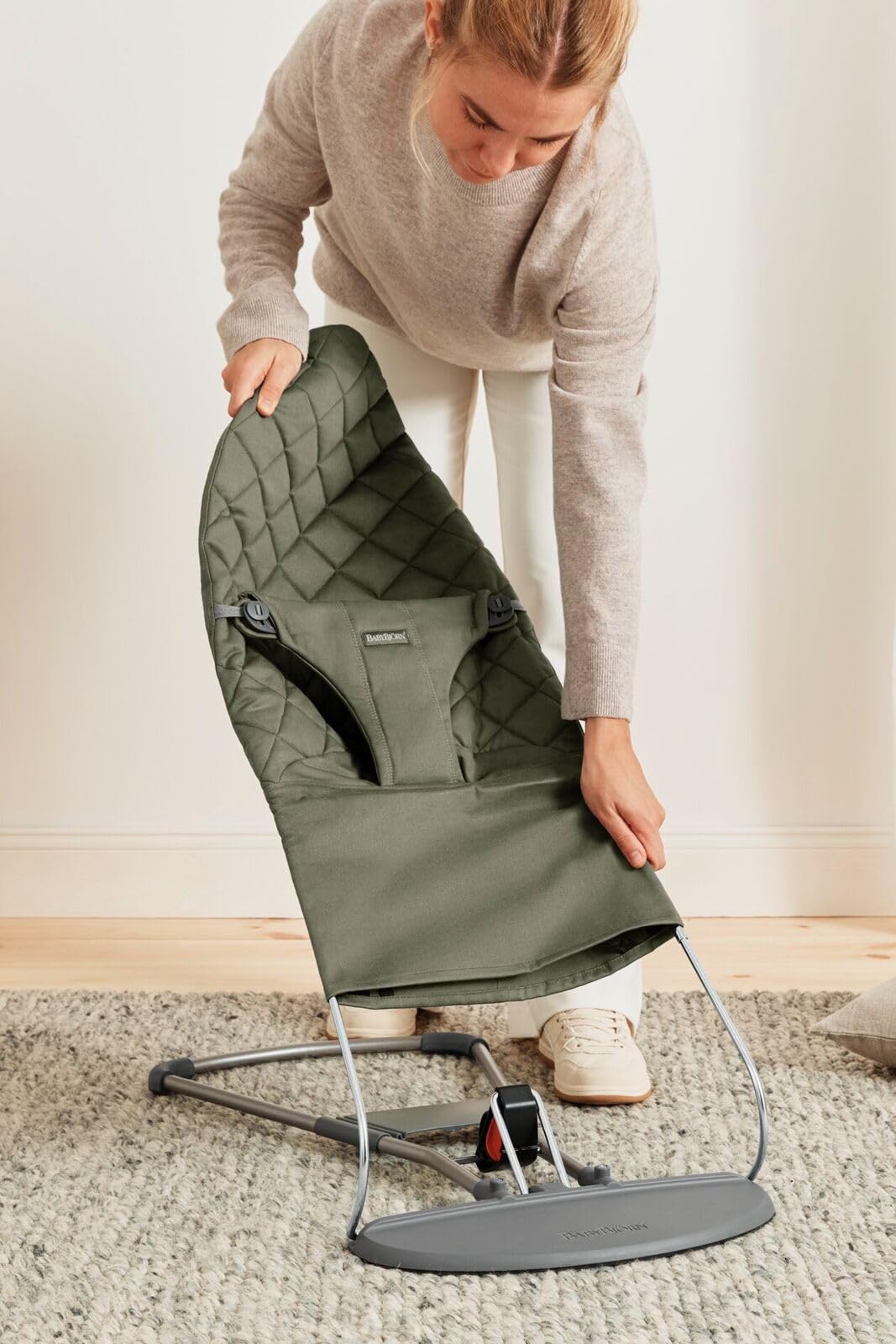 BabyBjörn Bliss Baby Bouncer, Woven, Classic Quilting, Sand Grey