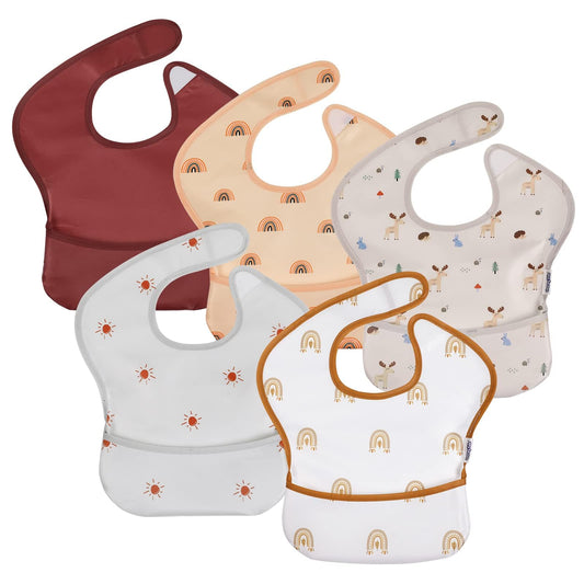 Soarwg Kids Baby Lätzchen Set 5 Stk. Kleinkind Fütterlätzchen mit Auffangschale, Klettverschluss Superleicht Wasserdicht Waschbar Schmutzabweisend