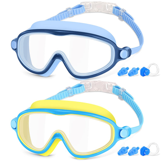COOLOO Swimming Goggles for Kids, 2 Pack Diving Goggles for Kids 4-14 Years, Anti-Fog, UV Protection, NO Leaking, Adjustable Silicone Swimming Goggles for Kids, Girls, Boys