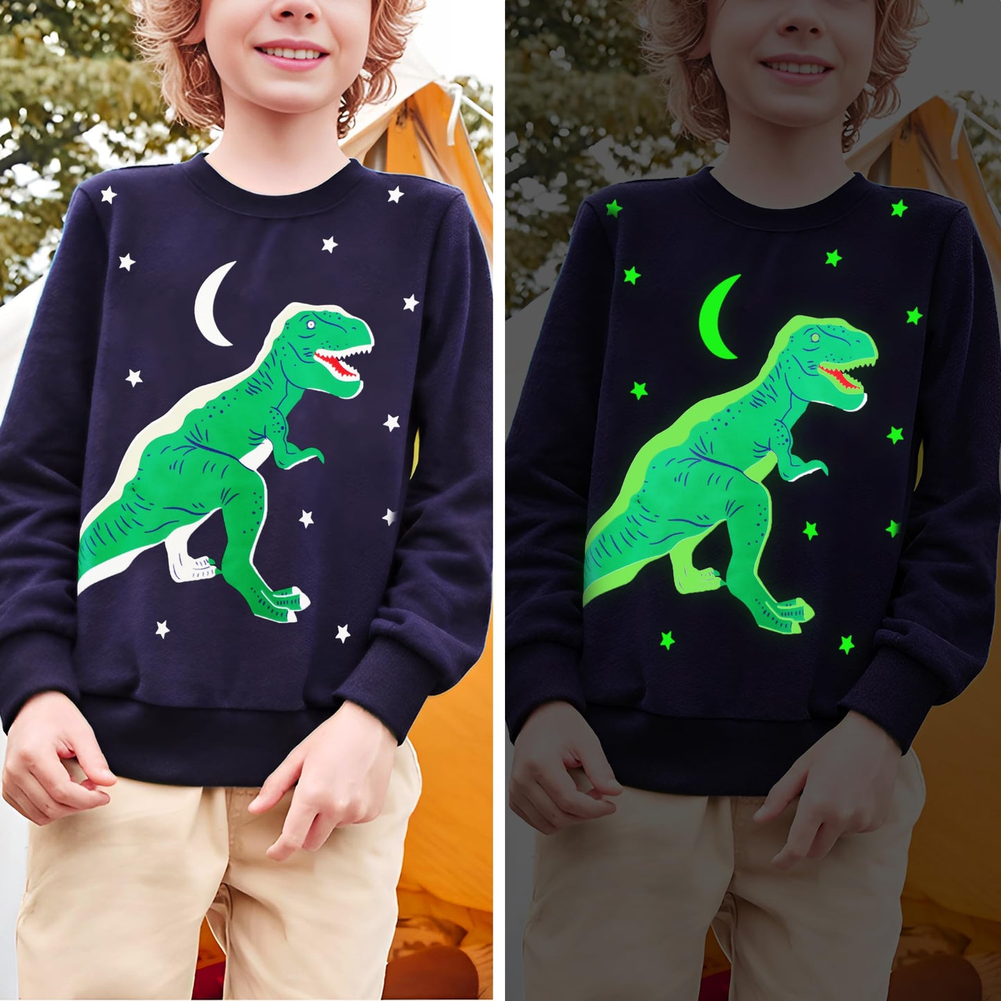 FILOWA Sweatshirt Kinder Junge Leuchtet im Dunkeln Dinosaurier Sweatshirt Astronauten Drucken Pullover Sport Marineblau Langarm Warm Baumwolle Top Jogging Sweatshirt 2-7 Jahre,Gr.92-122