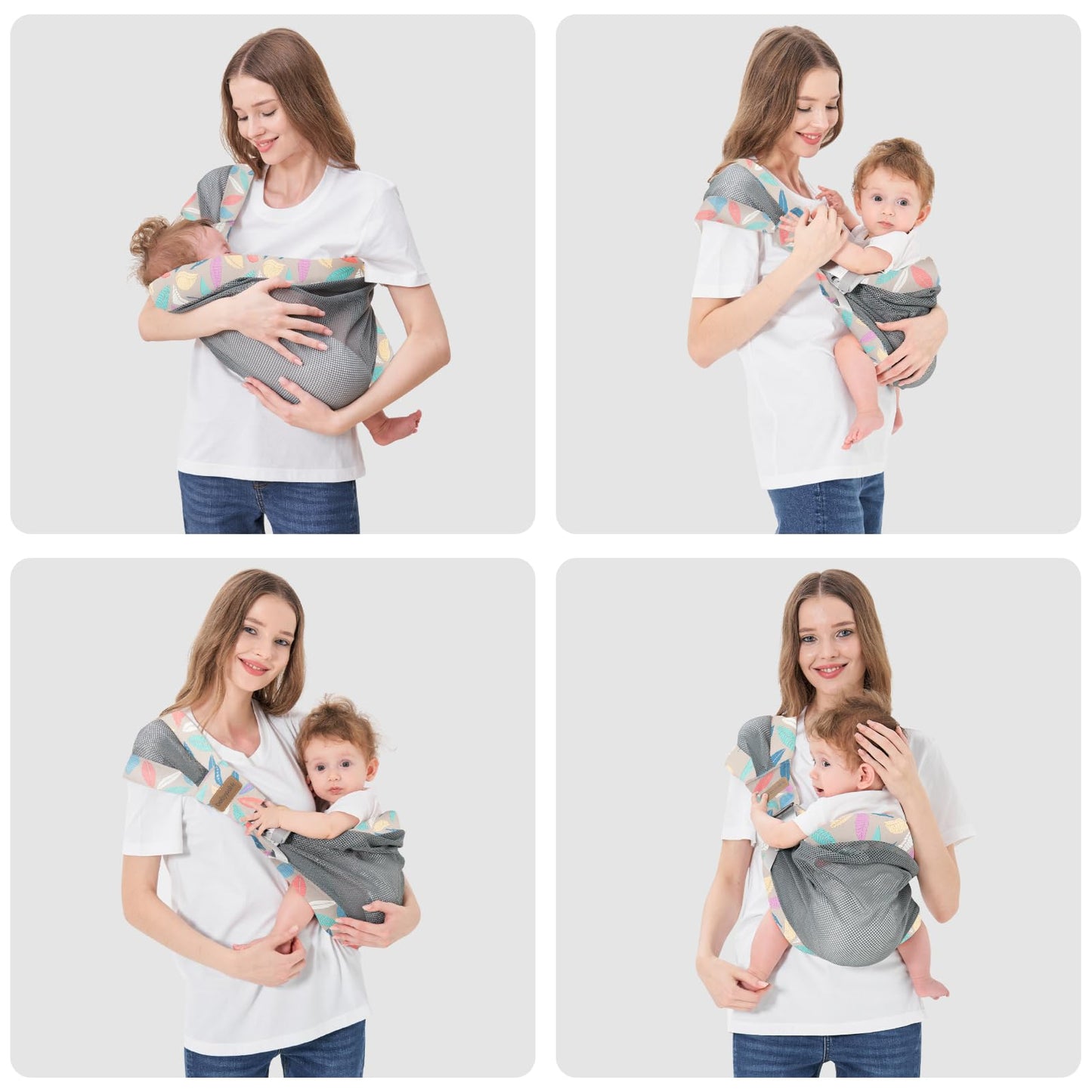 IULONEE Tragetuch Baby Babytrage Neugeborene Ab Geburt Verstellbare Babytrage Auf Einer Schulter Ergonomische Praktische Babytrage Tragbar Baby Tragegurt Für Babys Von 3 Bis 36 Monaten (Grau)