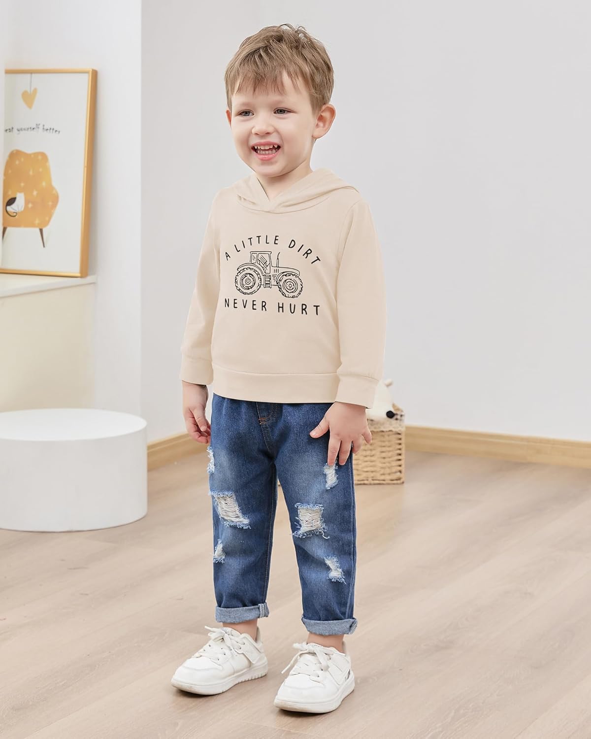 SOLOYEE Baby Boys Outfits Clothing Sets Toddler Clothing Boy 1-5 Years Letter Pattern Long Sleeves with Hood Sweatshirt and Baby Jeans Boy 2-Piece Set