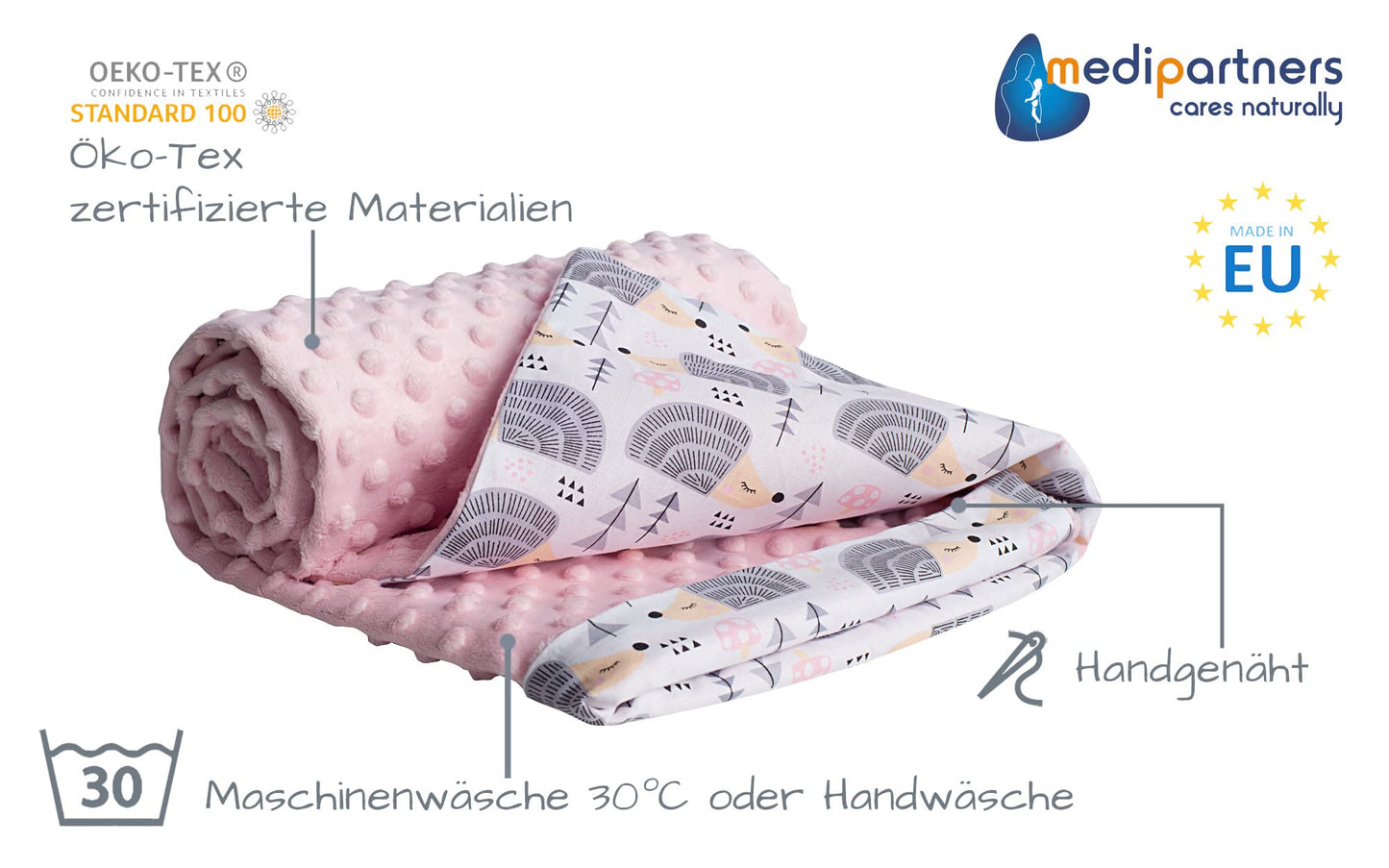 Medi Partners Babydecken Baby 100% Baumwolle Krabbeldecke Babydecke 75x100cm doppelseitig Kinderbett Minky Kuscheldecke Kinderwagen (REH mit grauem Minky)