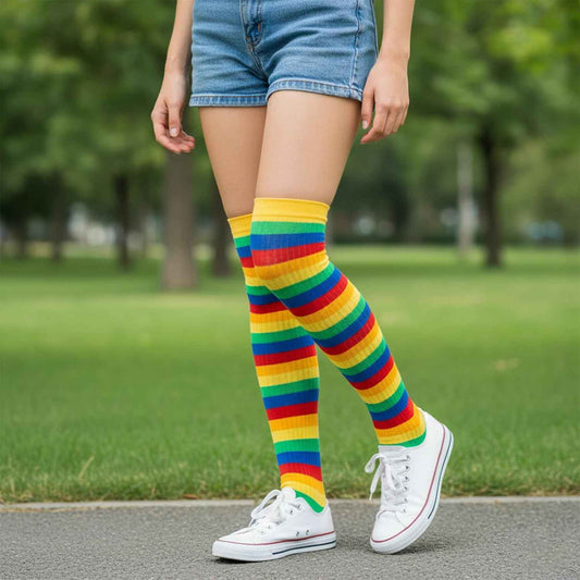 4 Pairs Striped Knee Socks Girls, Rainbow Knee Socks Children, Rainbow Socks, Colourful Thigh High Socks Leg Stocking 2-12 Years Size 23-38