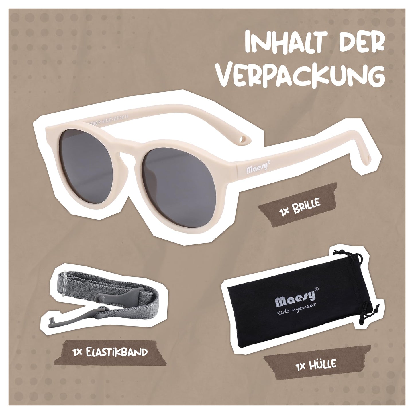 Maesy Kinder Sonnenbrille für Kleinkind und Baby - 1-3 Jahre - UV400 Polarisierter Schutz - Flexibler und Biegsamer Rahmen - Verstellbares Gummiband - Sichere und Bequeme Kindersonnenbrille - Bowi