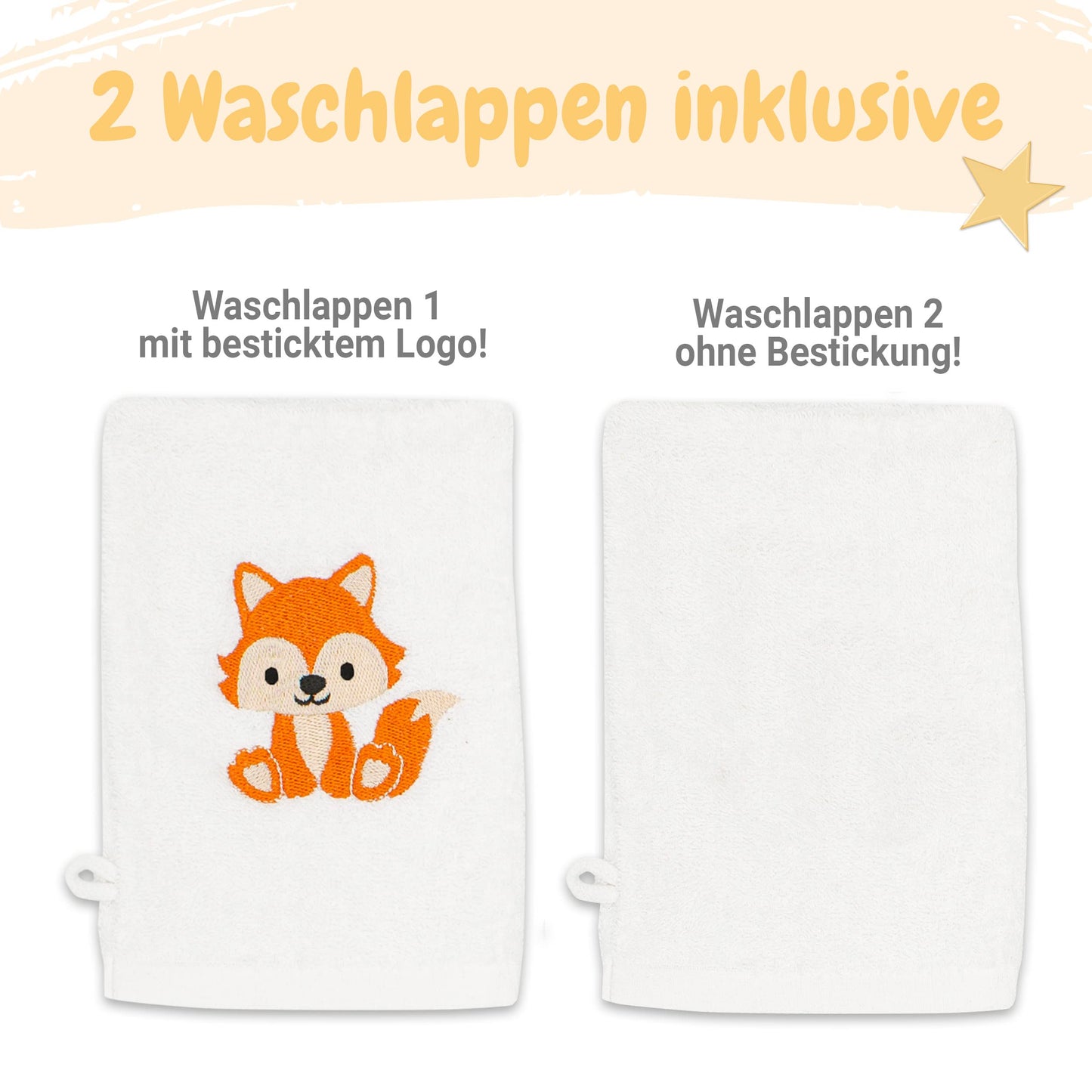Babykajo Baby-Kapuzenhandtuch-Set mit 2 Waschlappen, Öko-Tex Standard 100 zertifiziert, weiches Frottee-Babyhandtuch mit Kapuze, 80 x 80 cm