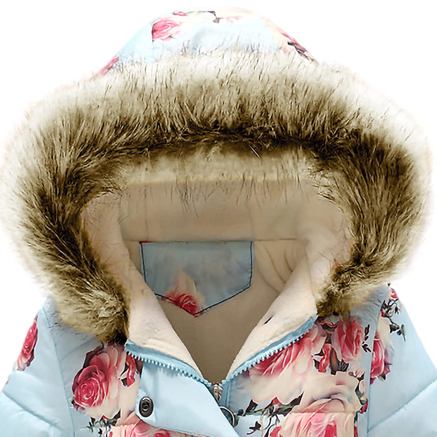 amropi Girls' Floral Winter Jacket with Fur Hood Warm Winter Coat Children's Jacket for 2-10 Years