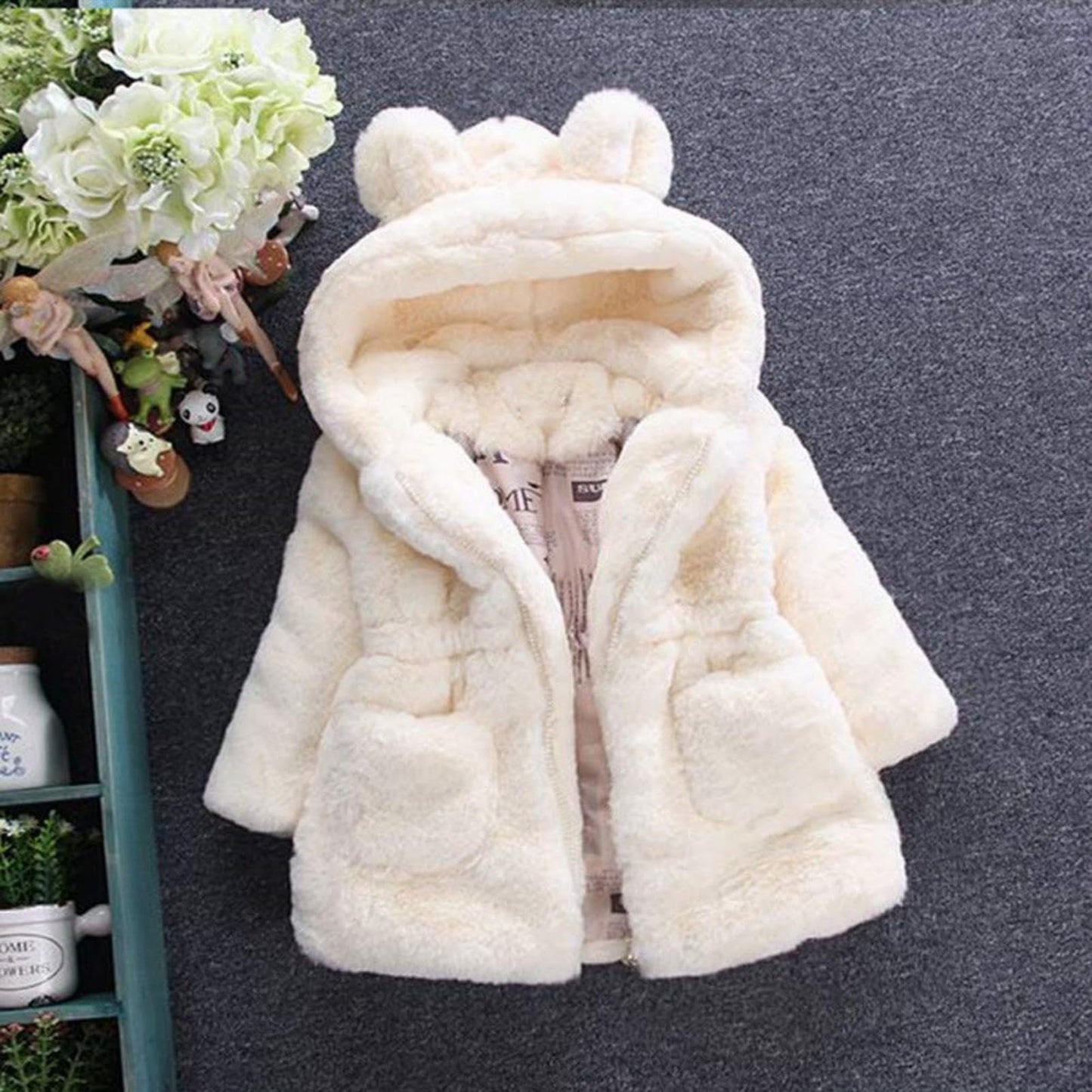 Angel ZYJ Girls' Fur Coat Winter Jacket Faux Fur Jacket Baby Girls Autumn Winter Coat Warm Jacket with Hood Wool Coat Hooded Jacket