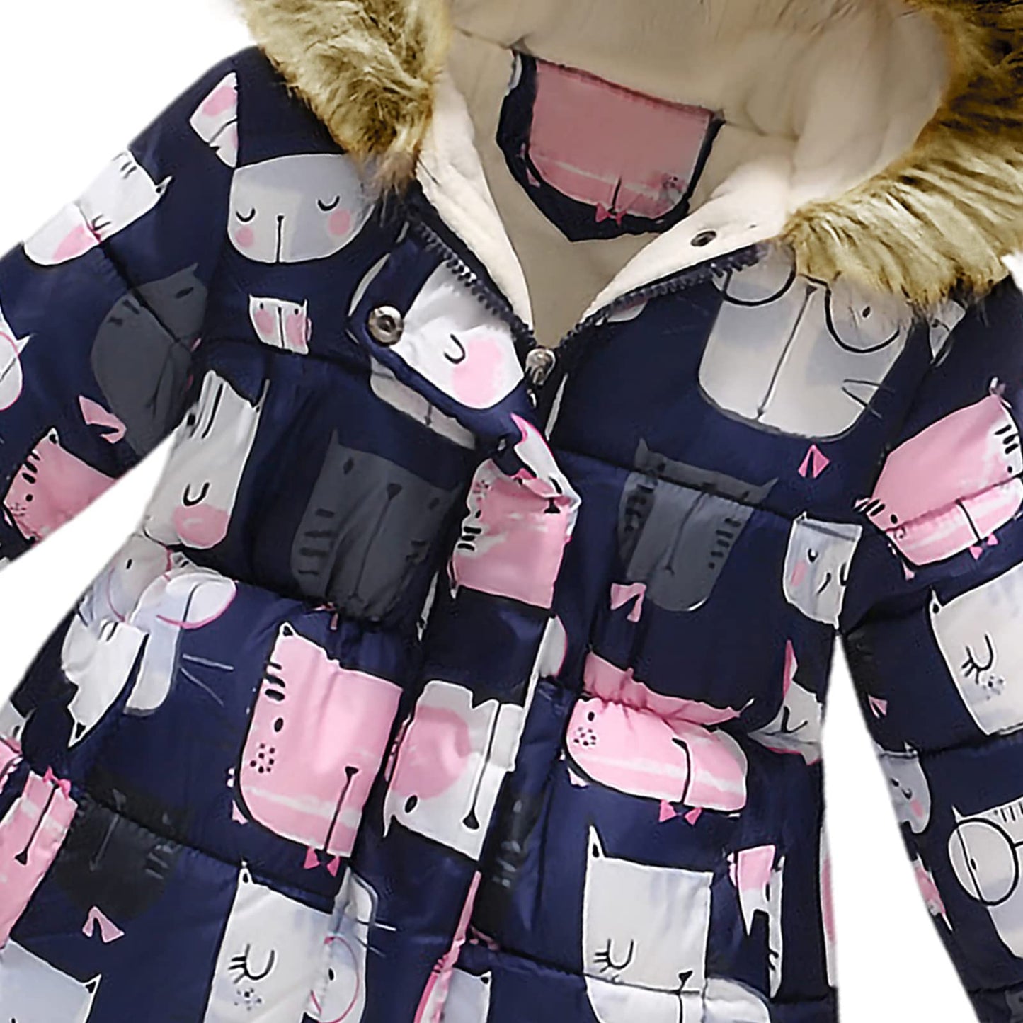 amropi Girls' Floral Winter Jacket with Fur Hood Warm Winter Coat Children's Jacket for 2-10 Years