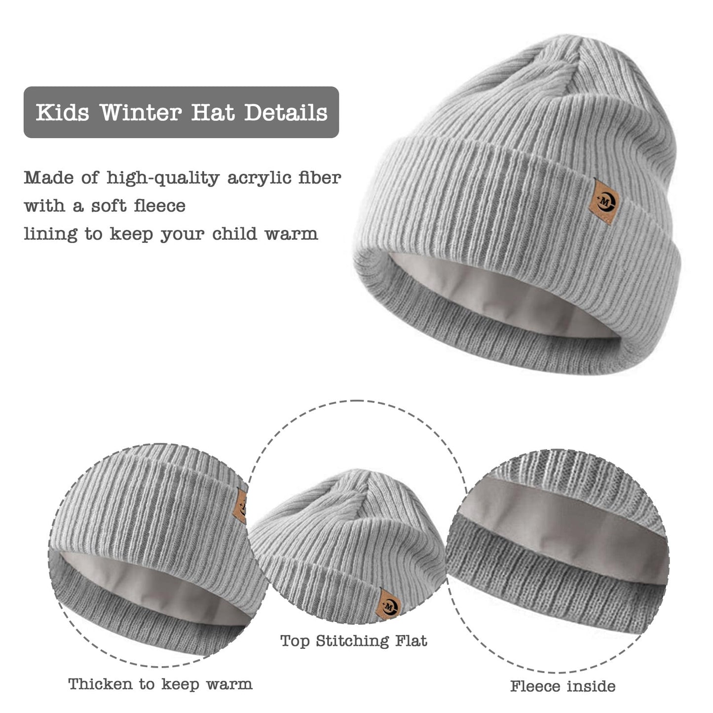 MARUKO Children's Winter Hat Scarf Gloves Set 3 in 1, Toddler Knitted Beanie Neck Warmer, Thick Fleece Thermal Knit Hat Scarf Gloves Set for Children Aged 2-8