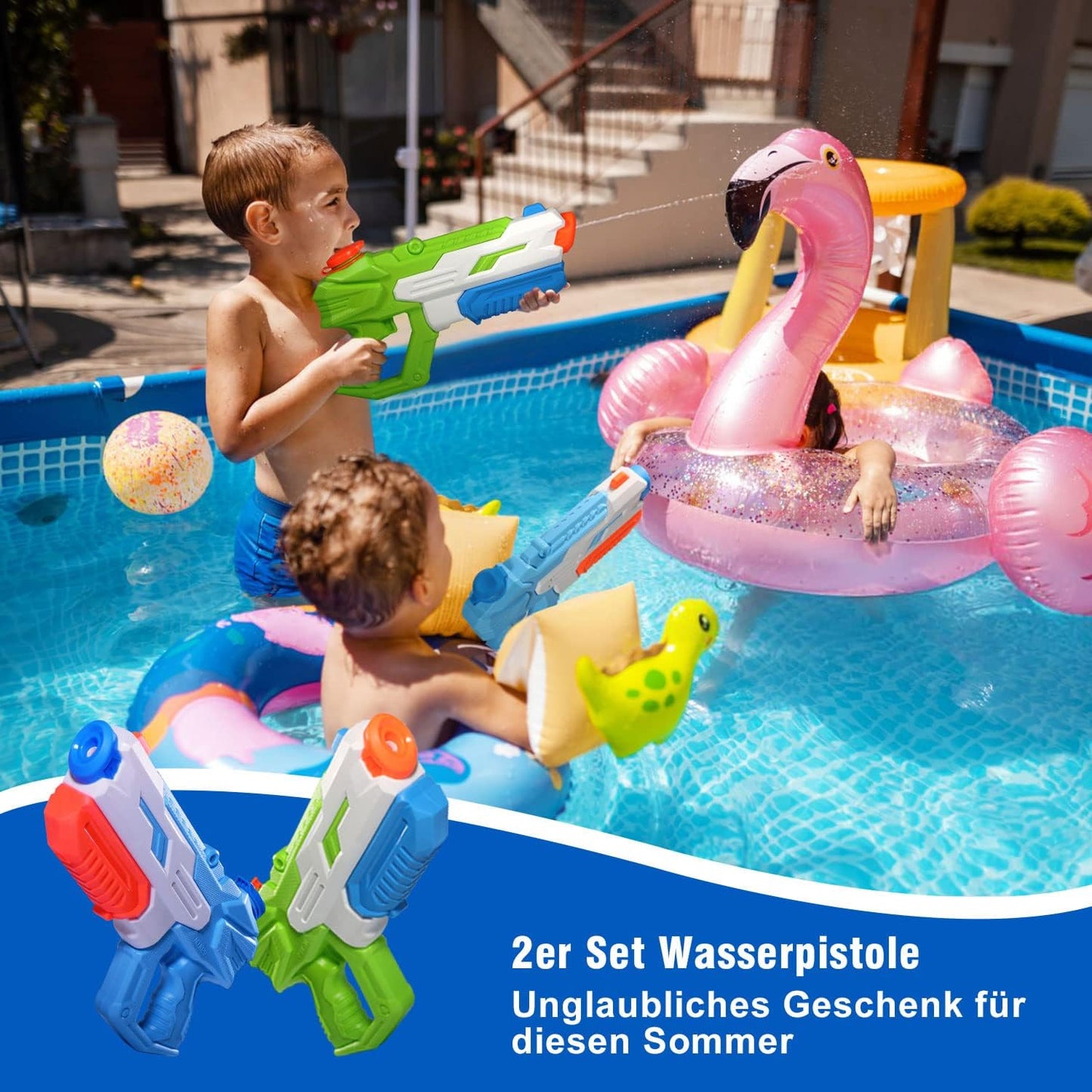 Delycazy Wasserpistole für Kinder, 2 Stücke Wasserpistole mit 10 Meter Großer Reichweite Super Wasser Soaker Spritzpistole 650ML Wasserspritzpistole Schwimmbad Strand Outdoor Spielzeug für Erwachsene