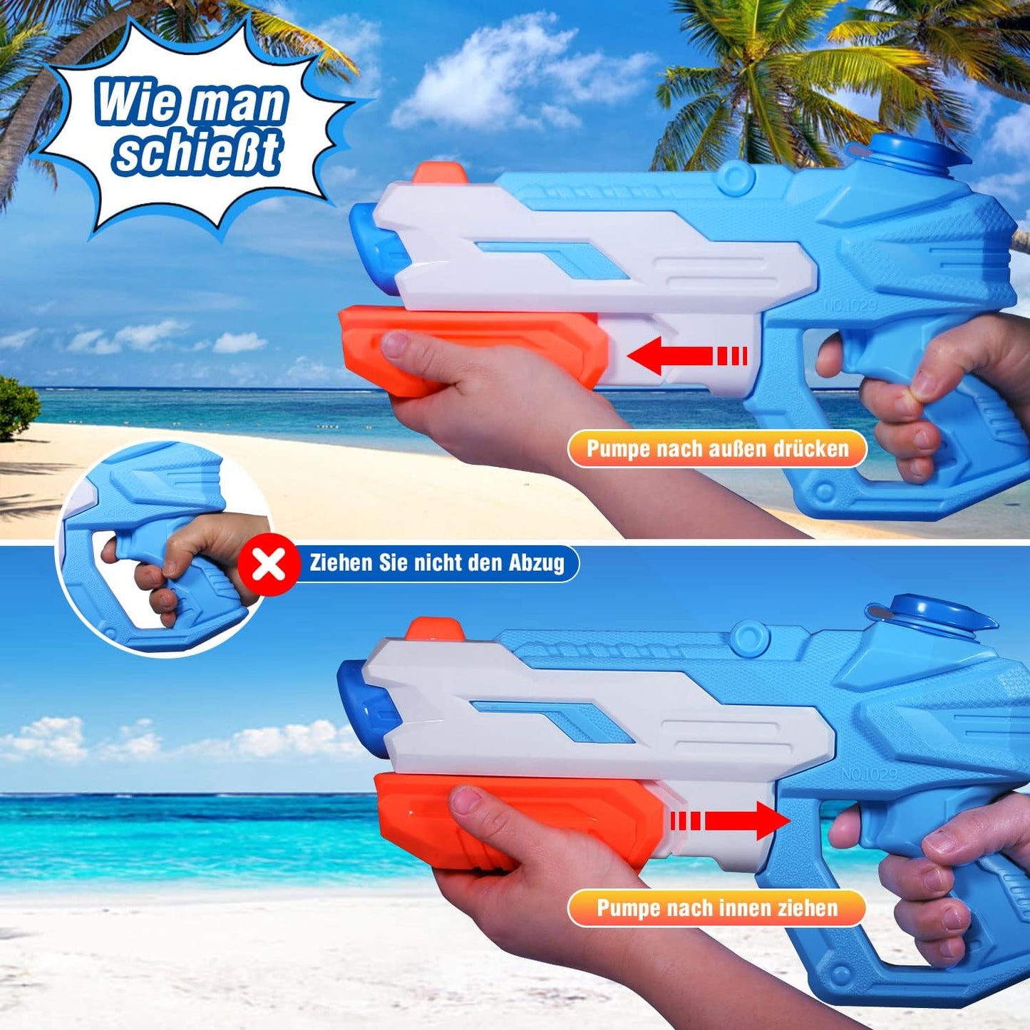 Delycazy Wasserpistole für Kinder, 2 Stücke Wasserpistole mit 10 Meter Großer Reichweite Super Wasser Soaker Spritzpistole 650ML Wasserspritzpistole Schwimmbad Strand Outdoor Spielzeug für Erwachsene