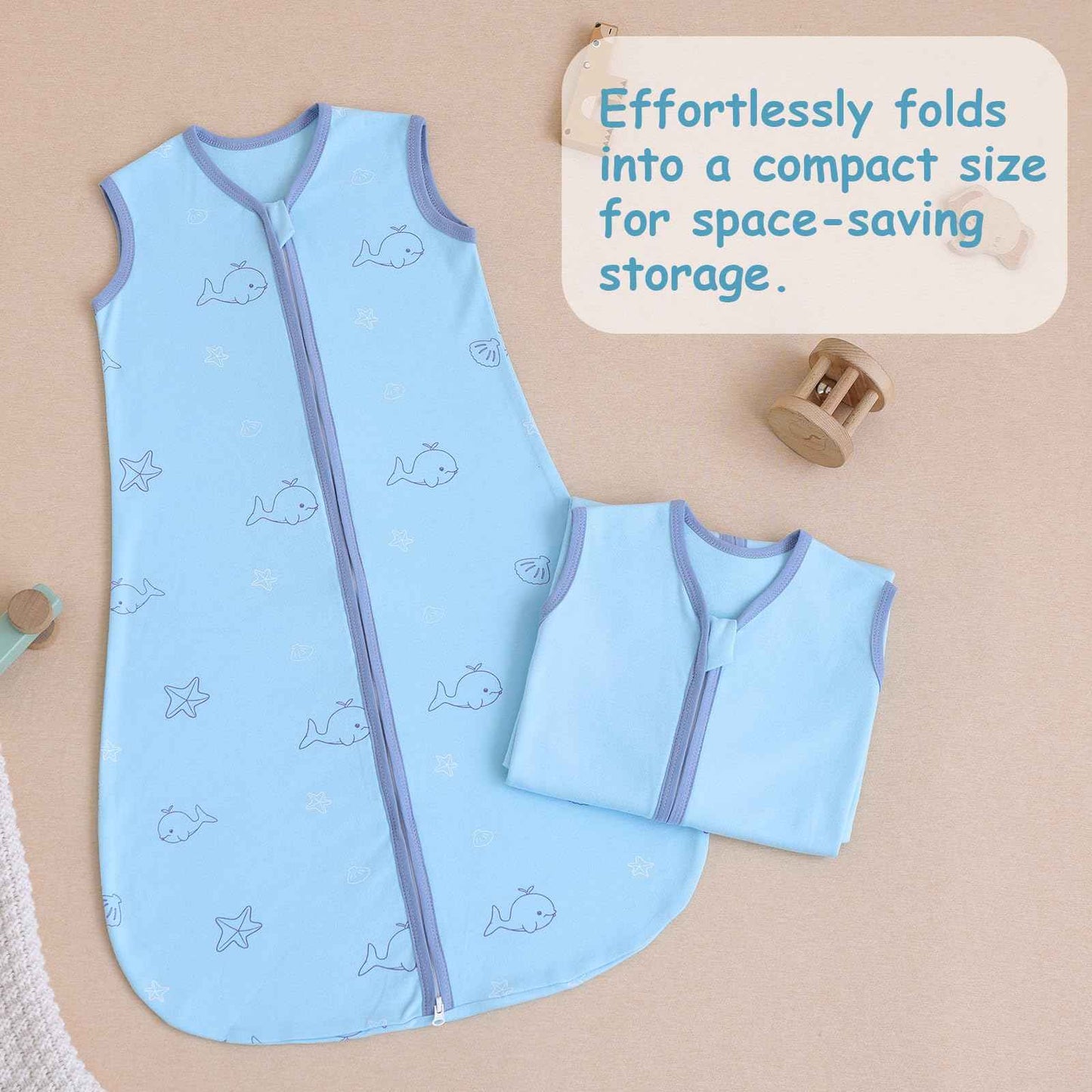 PewinGo Baby Sleeping Bag, 0.5 Tog, 2 Pieces, Made of 100% Cotton, for Newborns 0-6 Months, Double Zip, Soft & Breathable, Machine Washable (Beige)
