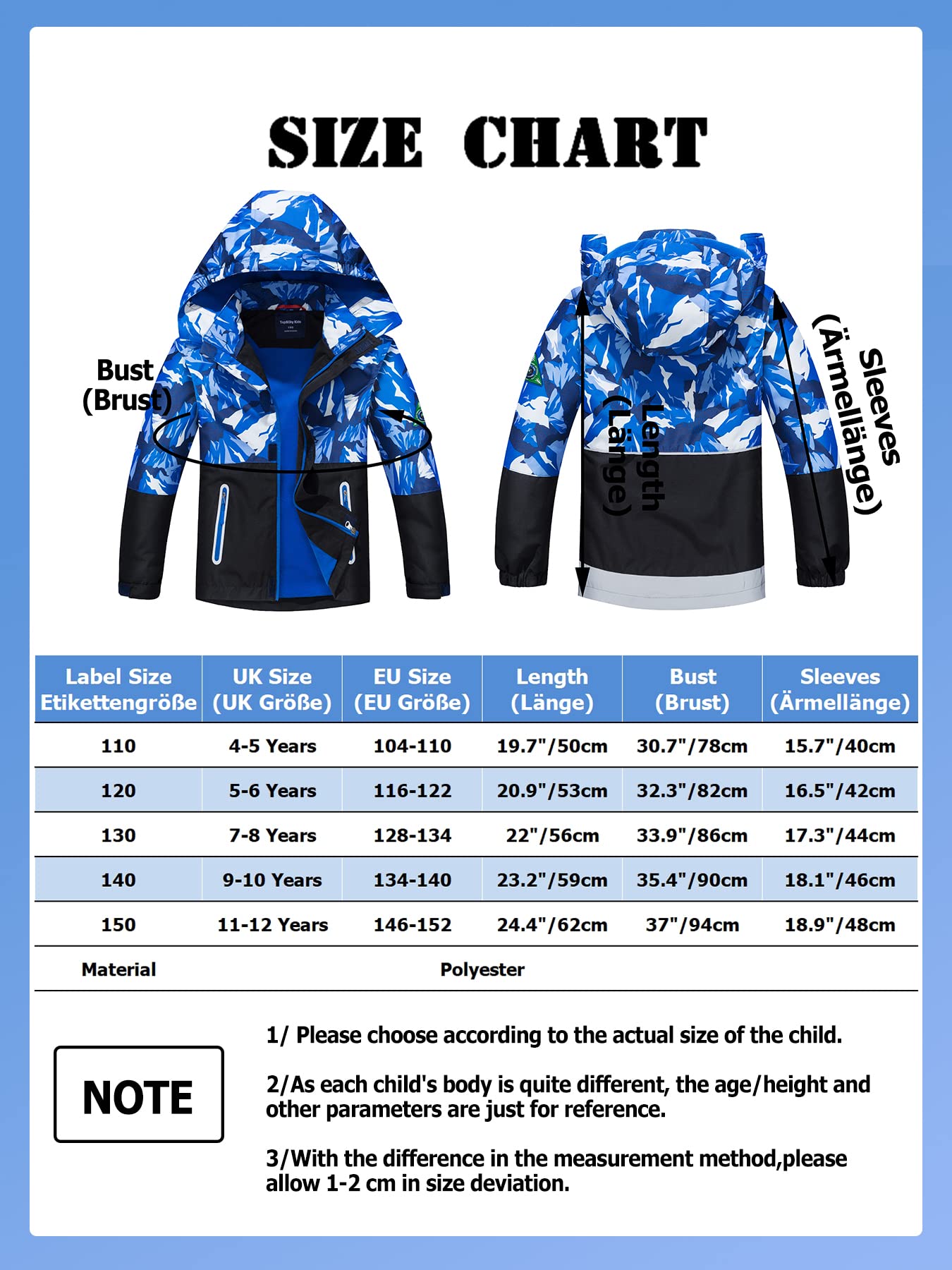 NATUST Boys' Lined Rain Jacket Wind and Waterproof Transition Jacket