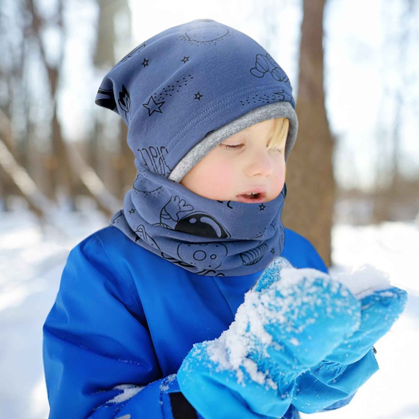 Kinder Beanie Mütze & Loop Schal Set, 95% Baumwolle Mütze Schal Set Mädchen Jungen 2-8 Jahren, Schlauchschal Warme Wintermütze Strickmützen für Herbst Winter Frühling