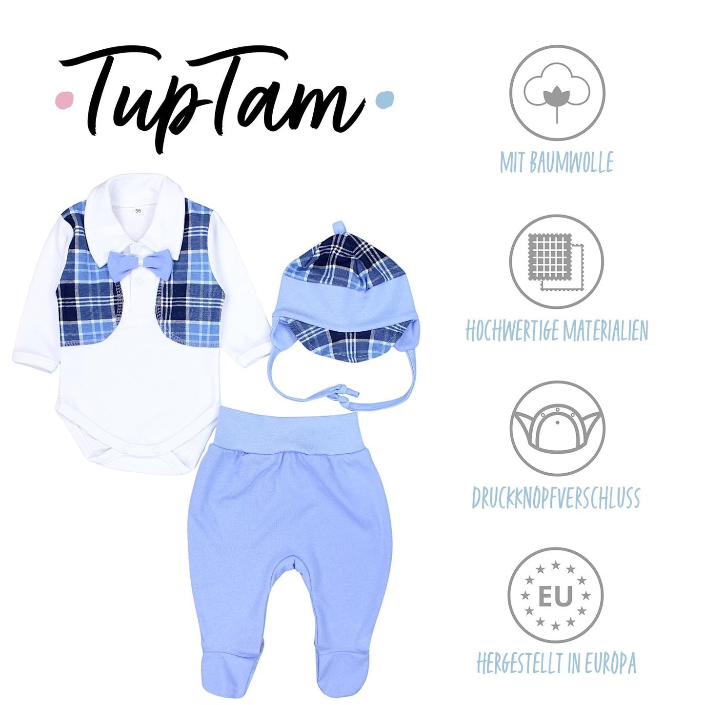 TupTam Baby Clothes Set Body Romper Hat Teddy Bear