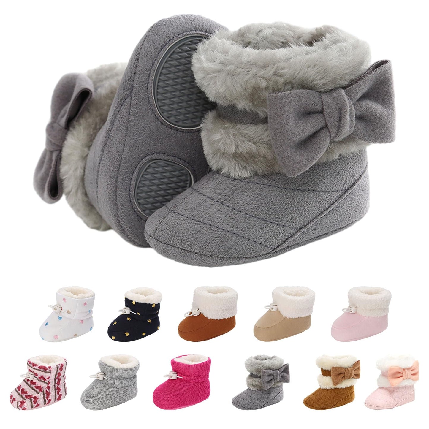 Tolaler Baby Newborn Fleece Booties Unisex, Thickened Lining, Warm Baby Winter Shoes, Adjustable Non-Slip with Soft Sole, Baby Booties/Everyday Wear (0–18 Months)