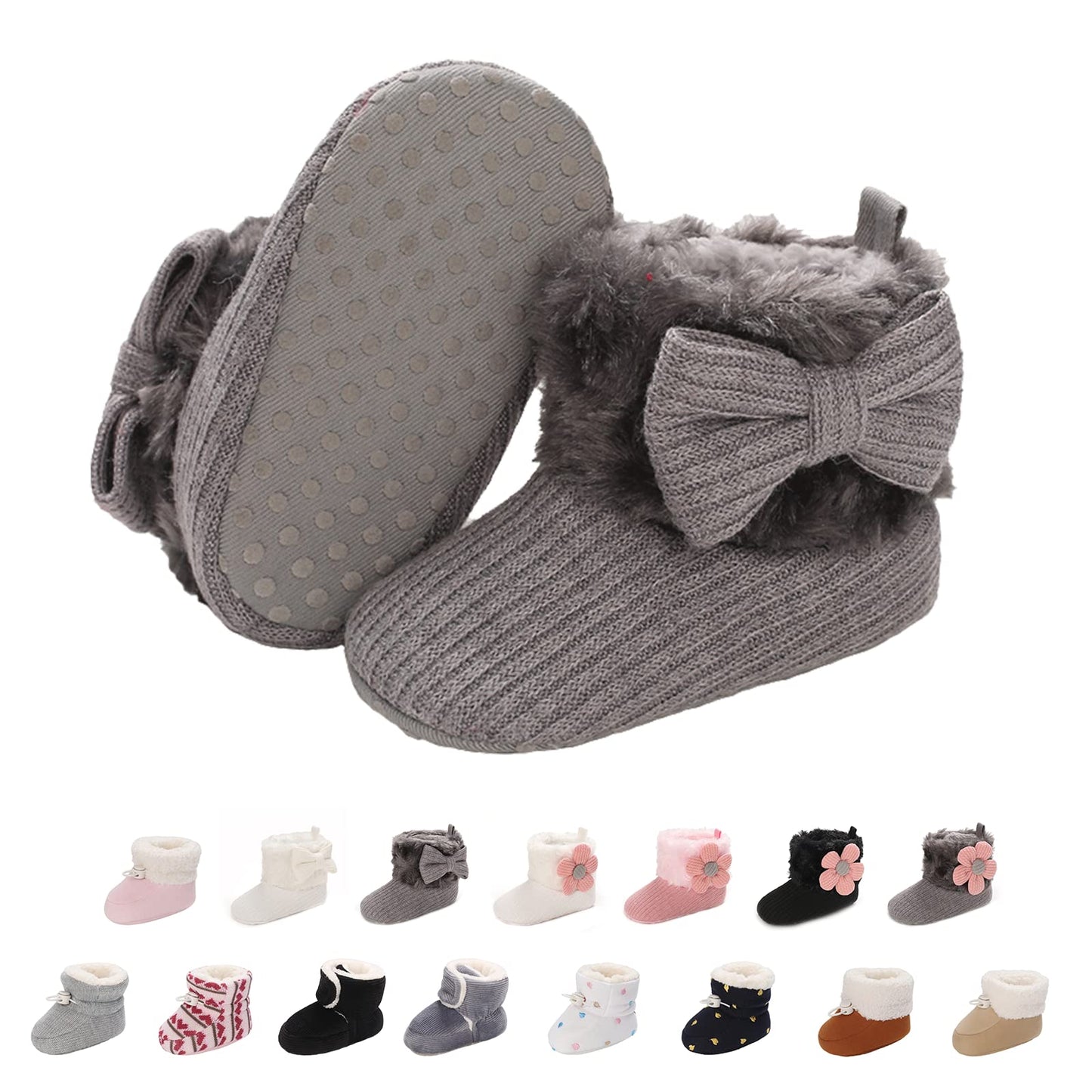 Baby Newborn Fleece Bootie, Winter Warm Non-Slip Soft Sole Winter Shoes, Sock Shoes, Cute Adjustable Crawling Shoes, Prewalker Boots for Girls and Boys, Toddler Size 0-18 Months
