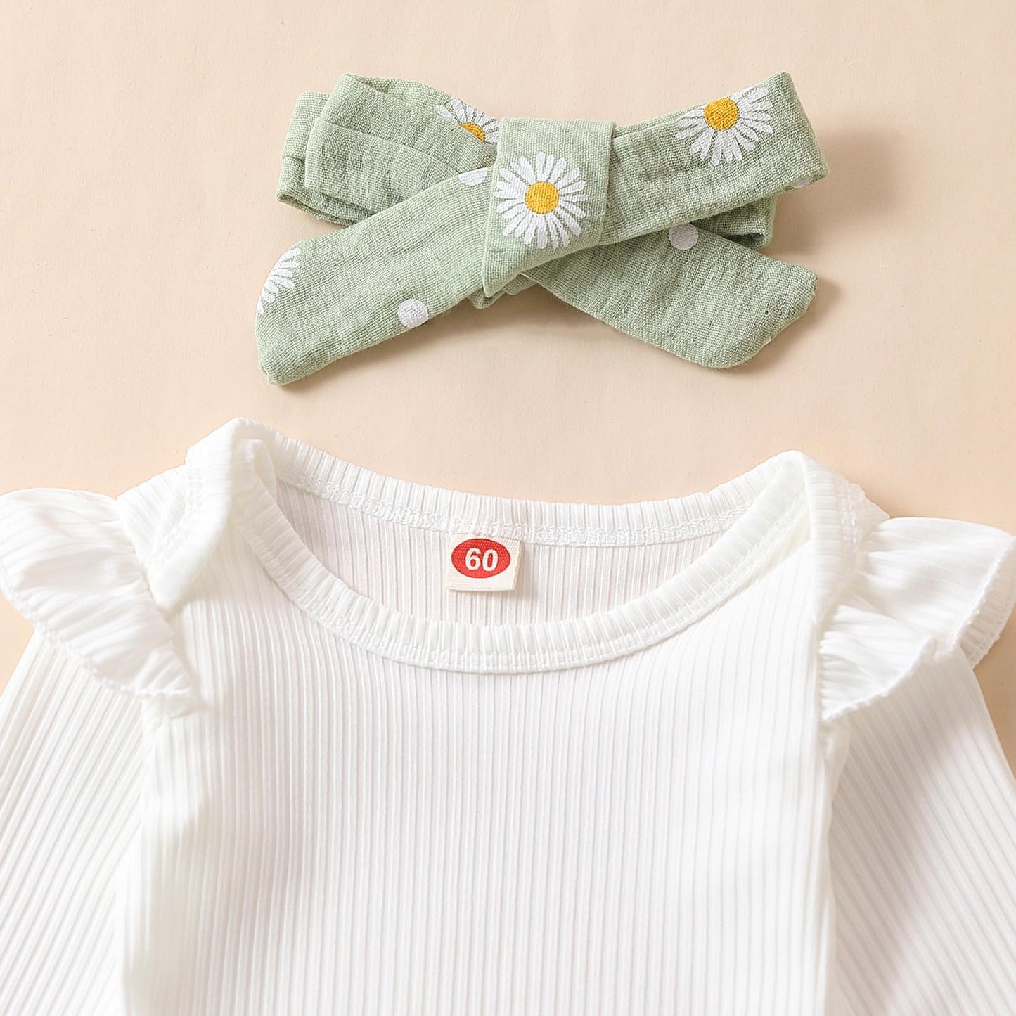 Geagodelia Baby Mädchen Kleidung Babykleidung Outfit Set Langarm Body Strampler + Gänseblümchen Hose + Stirnband Neugeborene Weiche Babyset