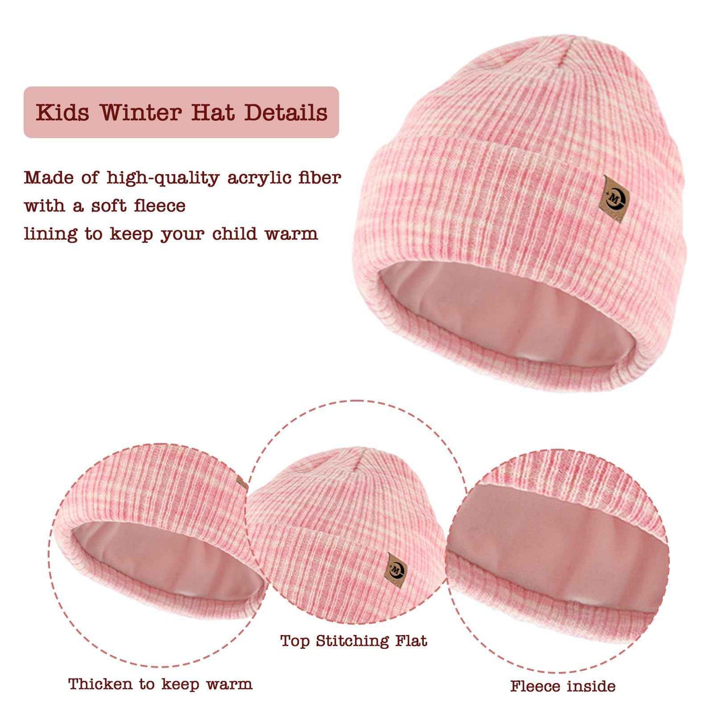 MARUKO Children's Winter Hat Scarf Gloves Set 3 in 1, Toddler Knitted Beanie Neck Warmer, Thick Fleece Thermal Knit Hat Scarf Gloves Set for Children Aged 2-8