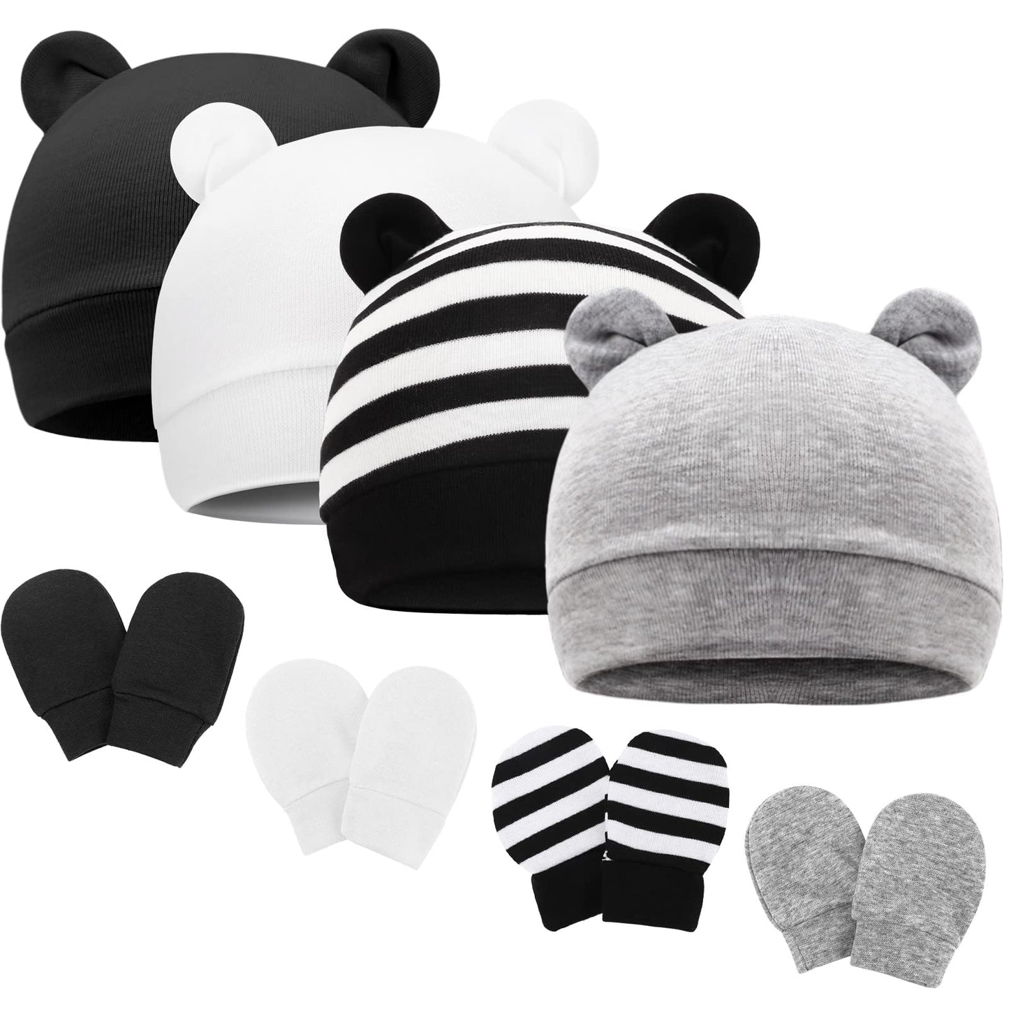 DRESHOW Neugeborenes Baby Mütze Hut und Handschuhe Set Beanie Bekleidung Unisex Infant Hut Kindergarten Mütze Baby Jungen Mädchen 0-6 Monate
