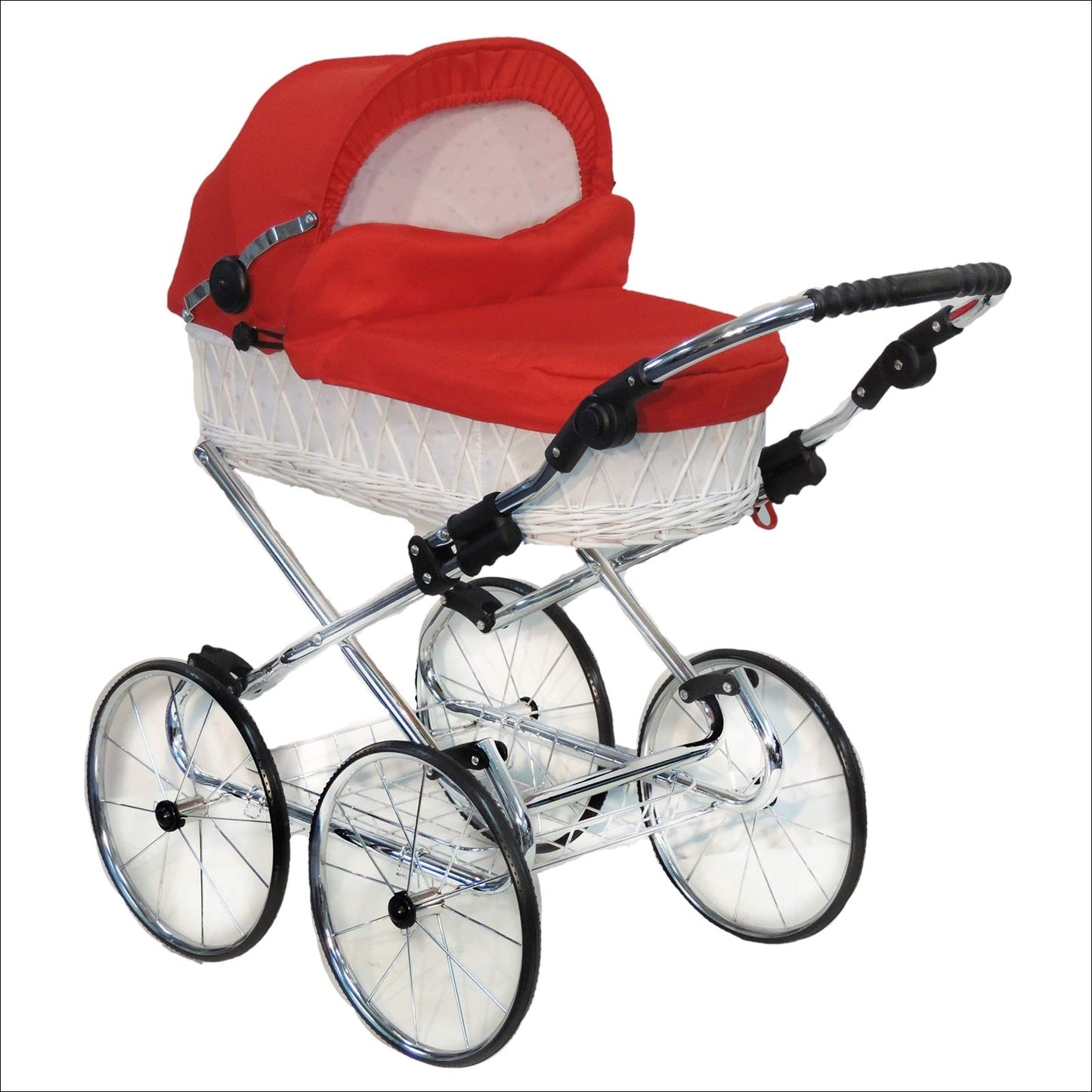 EICHHORN Kinderwagen Wicker Basket Doll's Pram Retro Toy Classic (Basket Natural, Fabric Navy Blue)