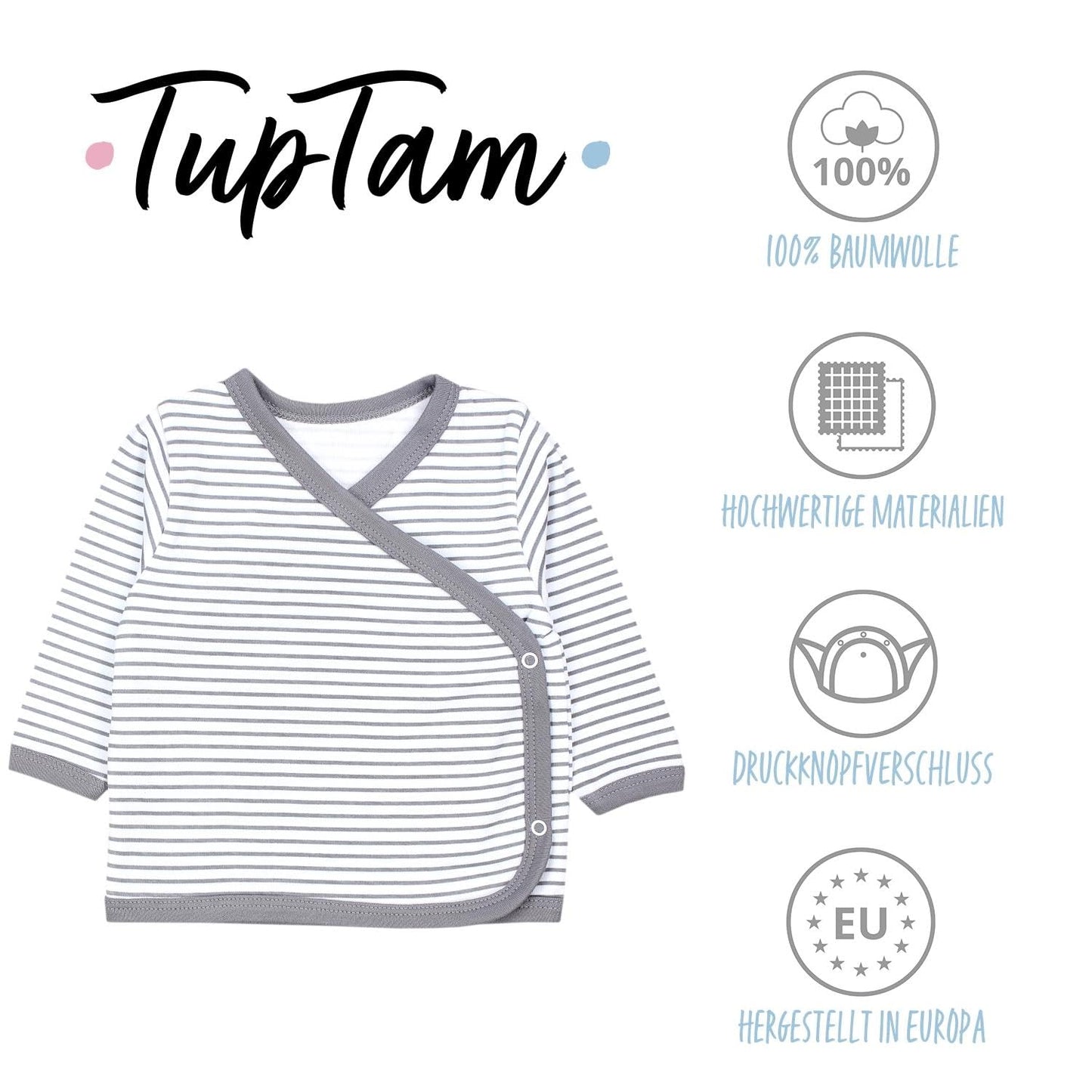 TupTam Baby Jungen Langarm Wickelshirt Baumwolle 5er Set