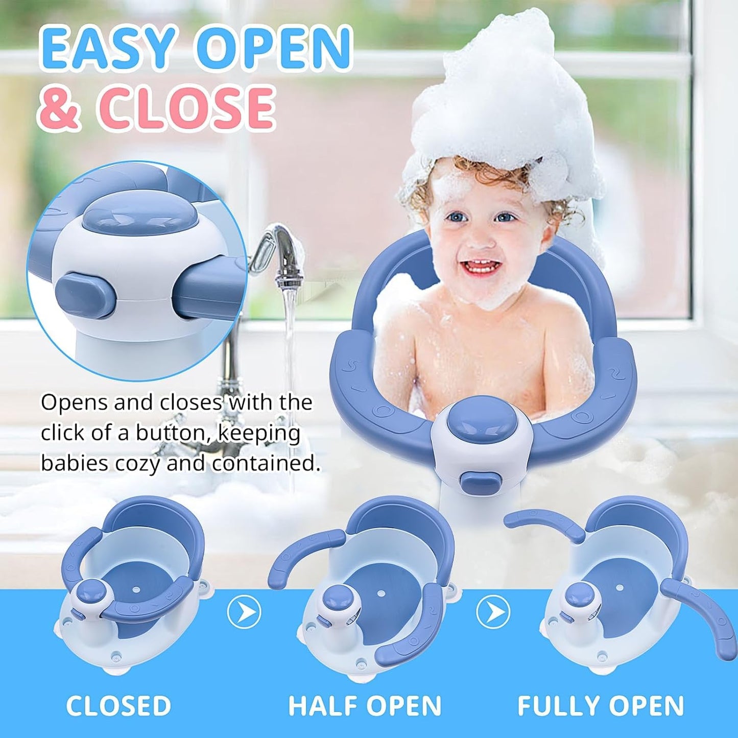 Baby Bath Seat for Babies from 6 Months, Non-Slip Baby Bath Chair, Portable Bath Seat with Suction Cups, Baby Bathtub Toddler Bath Support for Shower (Yellow)