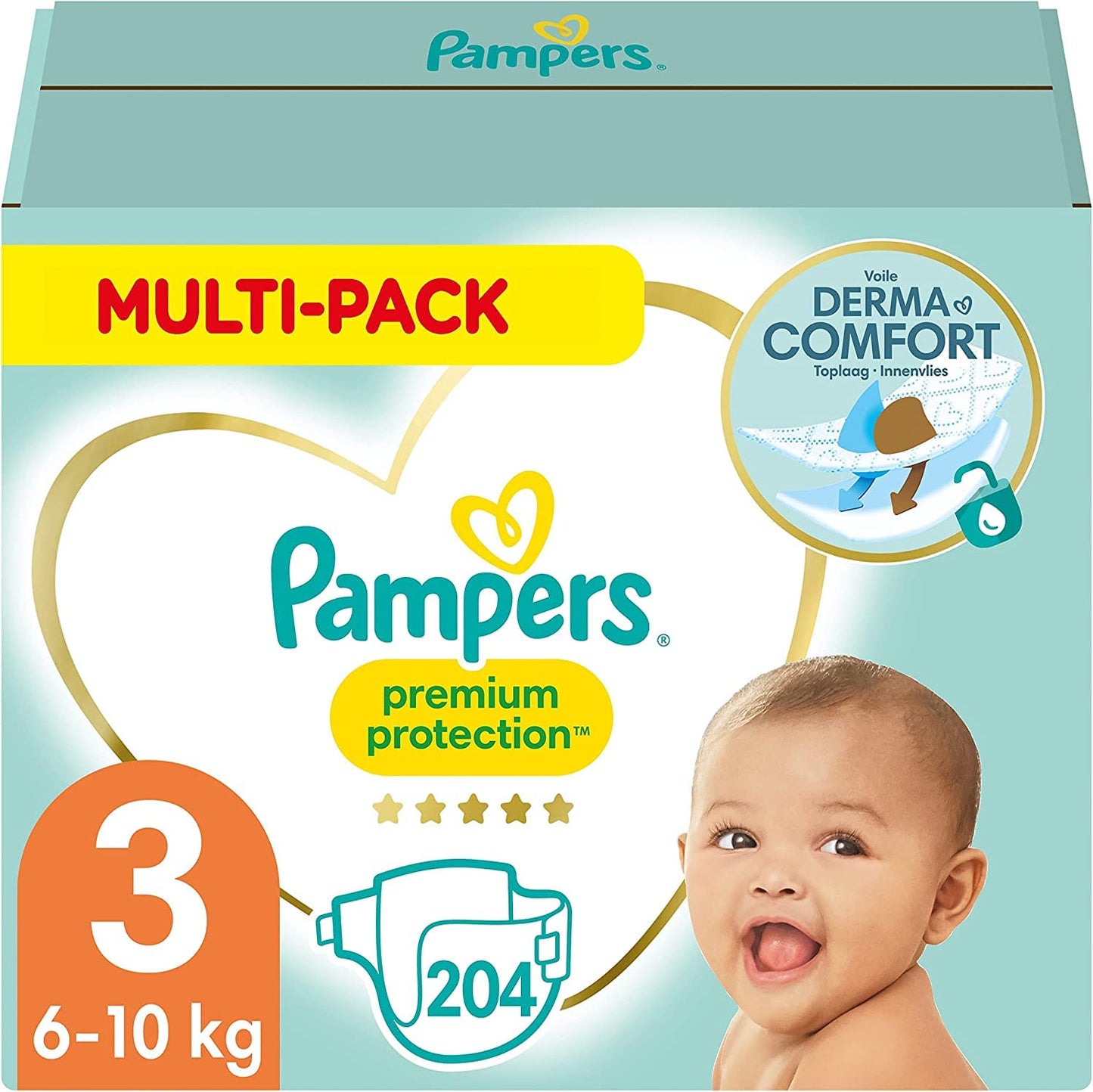 Pampers Premium Protection Größe 6, 144 Windeln, 13kg-18kg, Doppelter Schutz für die Haut und vor Auslaufen