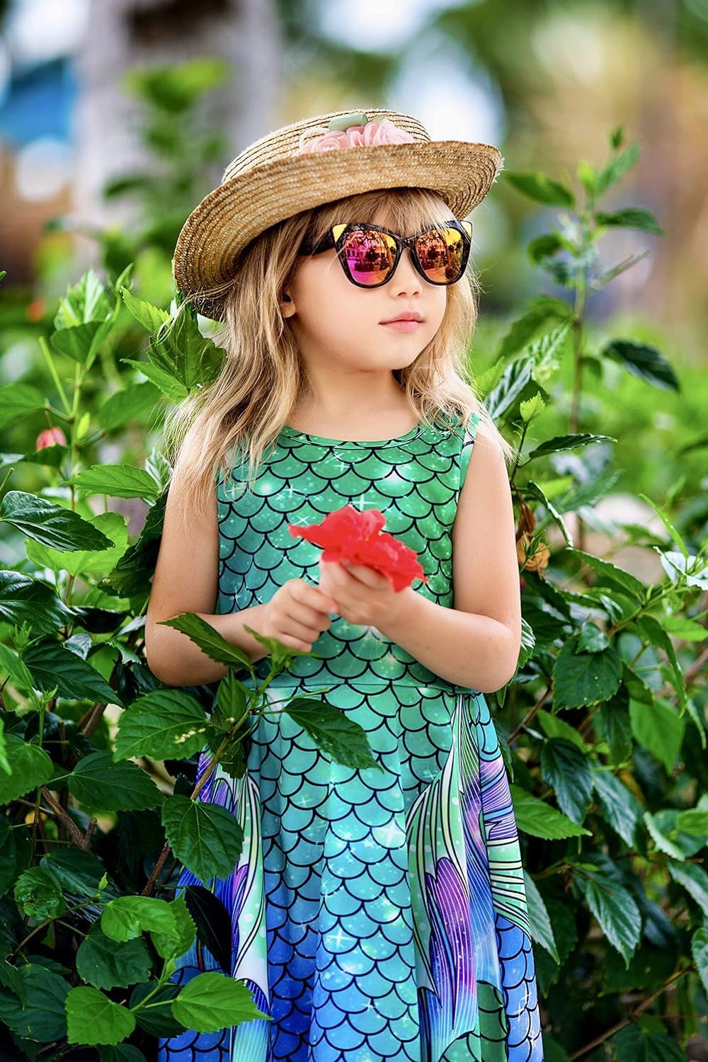 kids4ever Mädchen Kleid Ärmellos Sommerkleid Rundhals A-Linie Swing Kleid Meerjungfrau Galaxie Prinzessin Party Geburtstag 4-12 Jahre