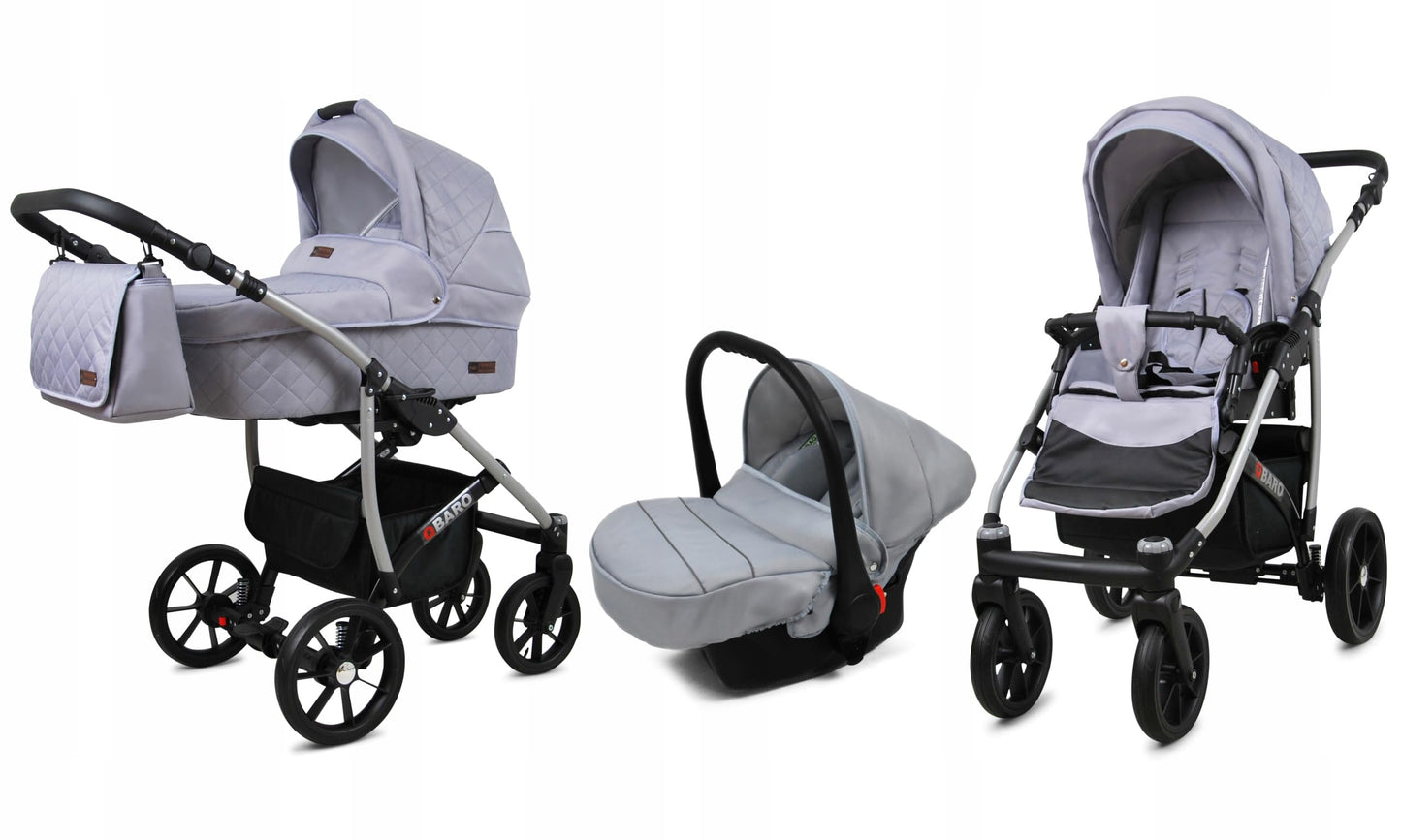 BabyLux® Bambimo Qbaro 3-in-1 Pushchair Set Including Baby Carrycot, Buggy Sports Seat, Car Seat - Car Seat - Pram Set - Combination Pram with Changing Bag, Rain Cover etc.