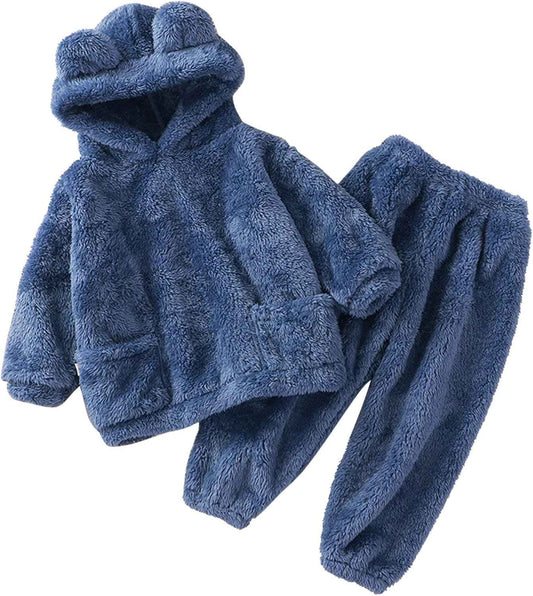 Fccrian Kleinkind Kinder Baby Mädchen Jungen Kleidung Winter Warm Kapuze Ohr Sweatshirt Tops und Hosen 2-teiliges Herbst-Outfits Pyjama Nachtwäsche Set Baby Pyjama einfarbig