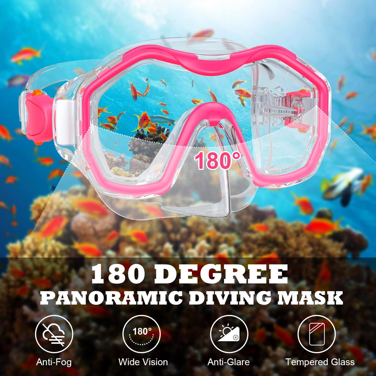 JEMULICE Taucherbrille Kinder, Schwimmbrille Kinder Schnorchelmaske für Jungen Mädchen, Tauchmaske mit Nasenabdeckung 180°Panorama HD Anti Nebel Anti-Leck Schwimmmaske für Kinder 4-16 Jahre