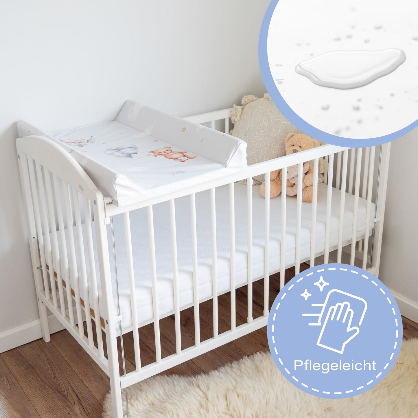 Wickelunterlage Wickelauflage Keil 70x47 cm - Wickeltischauflage für Babys abwaschbare und wasserdichte Wickelmulde ideal für Babybett und Wickeltisch Kaninchen Motiv