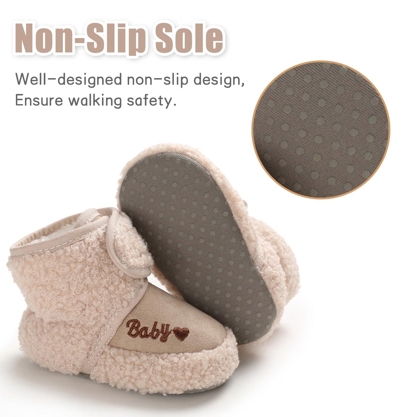 TMEOG Baby Winter Shoes Thermal Baby Shoes Crawling Shoes Fleece Baby Boots Non-Slip Warm Booties Baby Boots Lined Newborn Walk Shoes for Girls Boys 0-18 Months