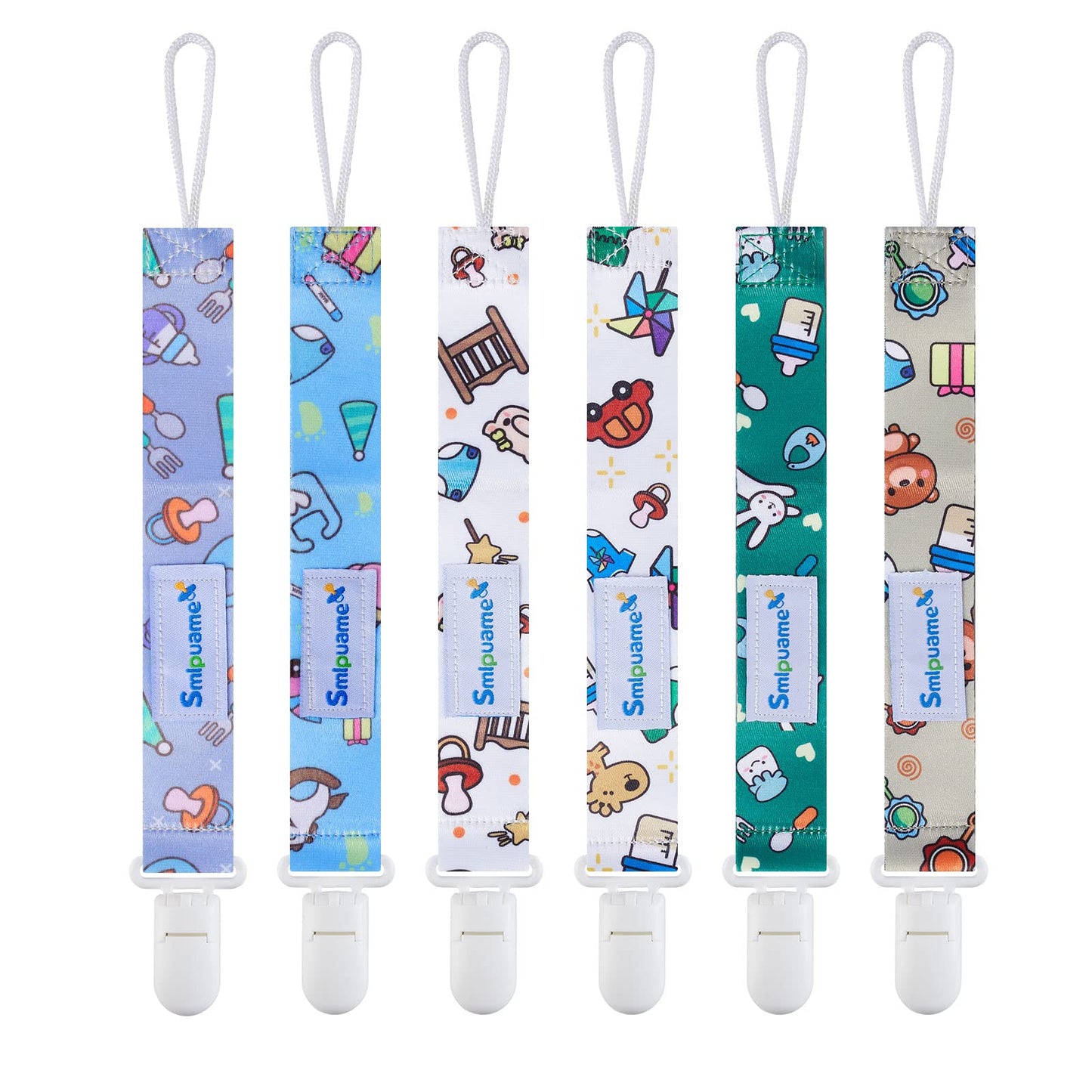 Smlpuame Baby Schnullerkette Mädchen Junge,6 Stück BPA-Frei Schnullerband Stoff Mädchen Junge,Schnuller Kette Nuckelkette Passen Die Meisten Schnuller und Beißspielzeug,Dummy Clips für Baby (Tier)