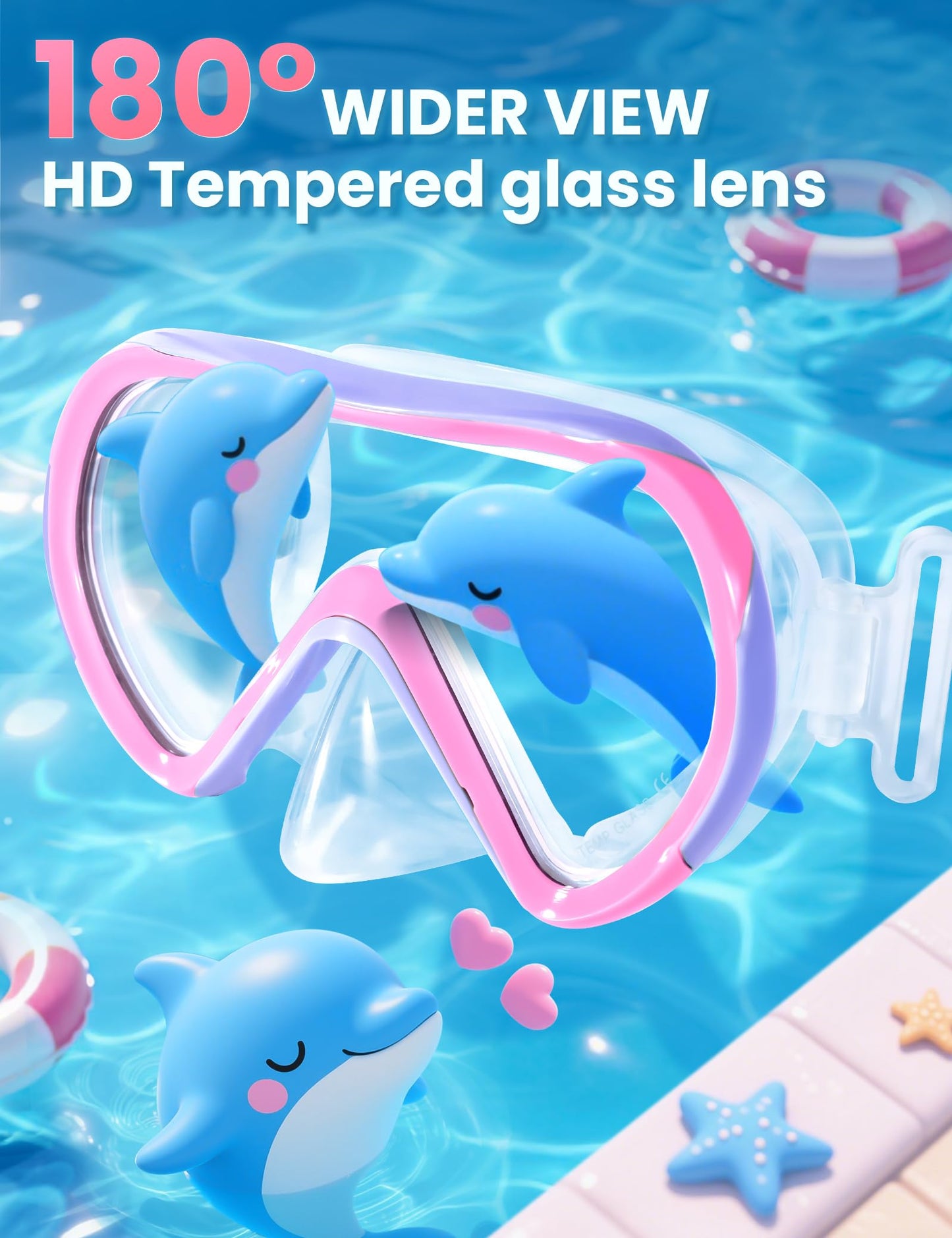 Supertrip Taucherbrille Kinder mit Stoffband,Schwimmbrille Kinder fur Mädchen Jugen,Gehärtetes Glas Schnorchelmaske Kinder mit Nase,180°Panorama Tauchmaske Schwimmmaske Kinder Anti-Leck fur 6-14 Jahre