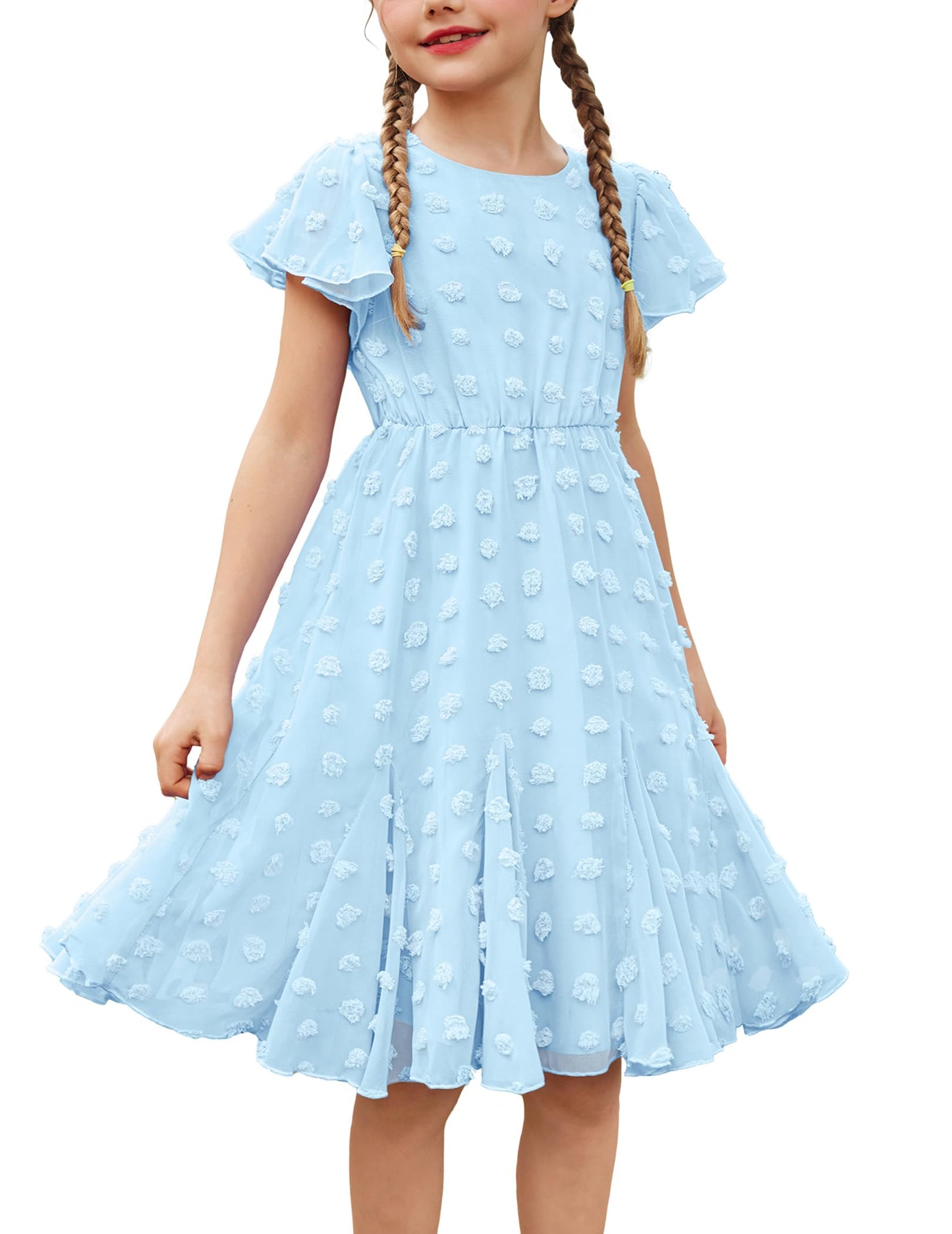 Flypigs Kleid Mädchen Festlich Hochzeit Party Kurzarm Sommer Freizeitkleid Prinzessin Chiffon Kleider Kinder Teenager Kleidung 3-12 Jahre
