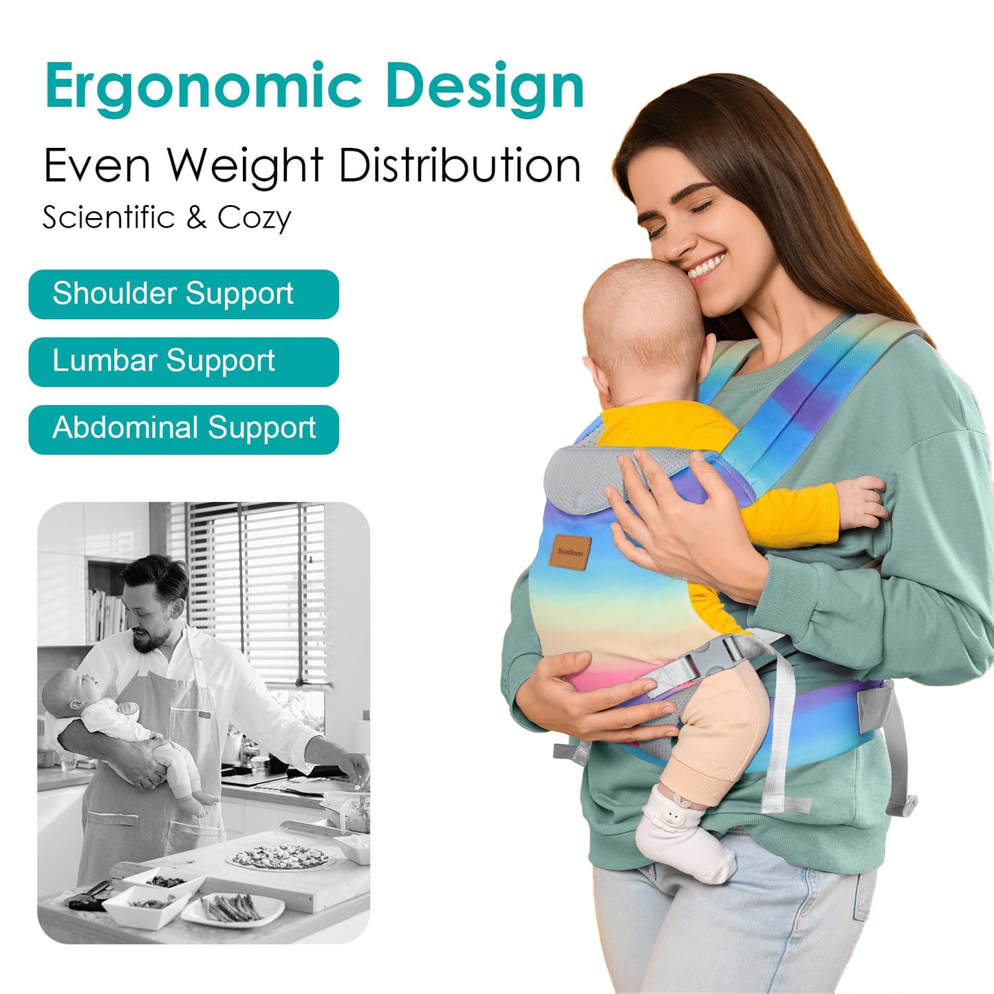 YooxArmor Babytrage für Neugeborene ab Geburt,Ergonomische gemütlich und leichtgewichtig Babybauchtrage mit Nackenstütze,Rückentrage Baby-Tragetasche Geeignet für 3-30 kg