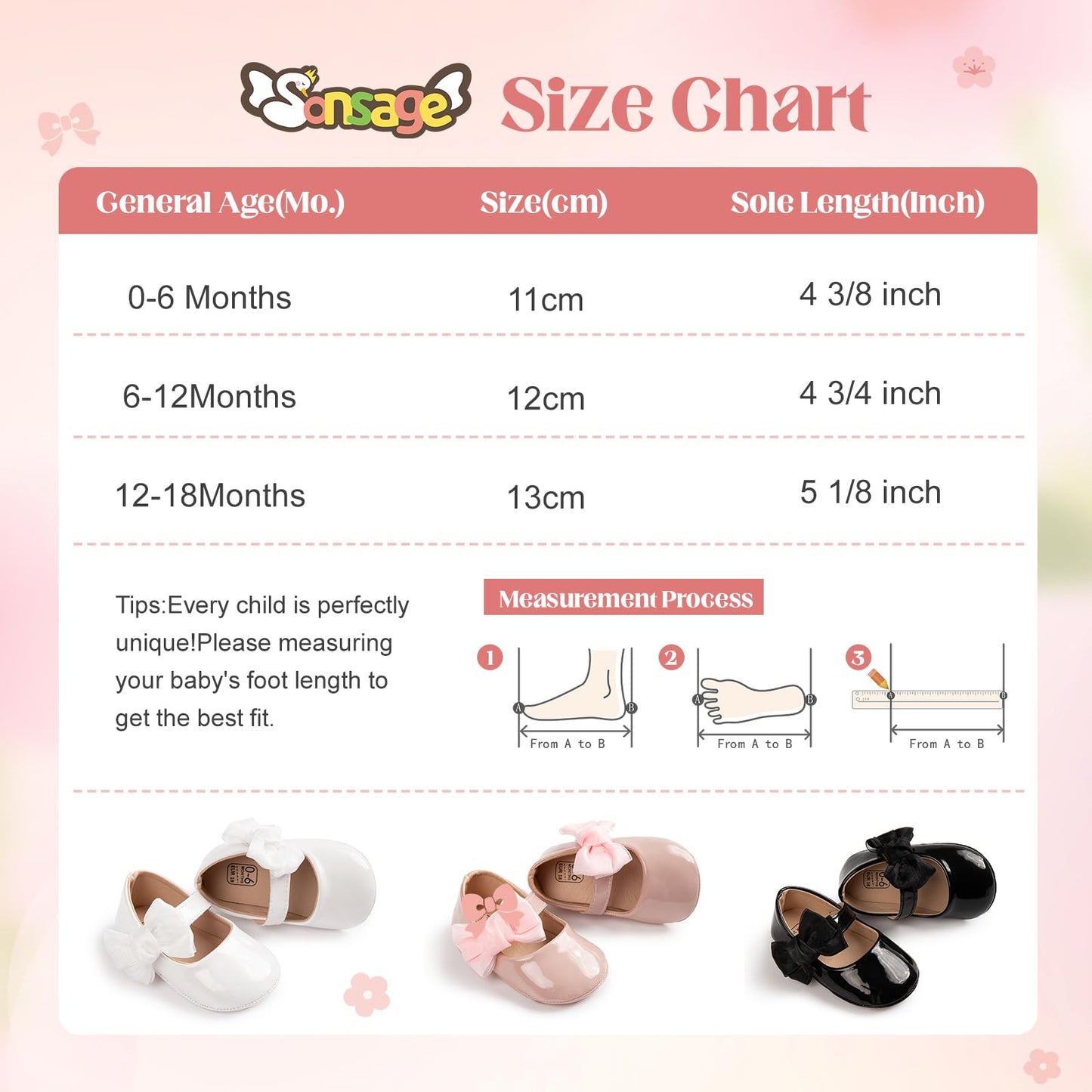 Sonsage Infant Baby Mädchen Bowknot Mary Jane Kleinkind weich Anti-Rutsch-Sohle Prinzessin Hochzeit Kleid erste Walking Flats Prewalker Neugeborenen Ballett Schuhe