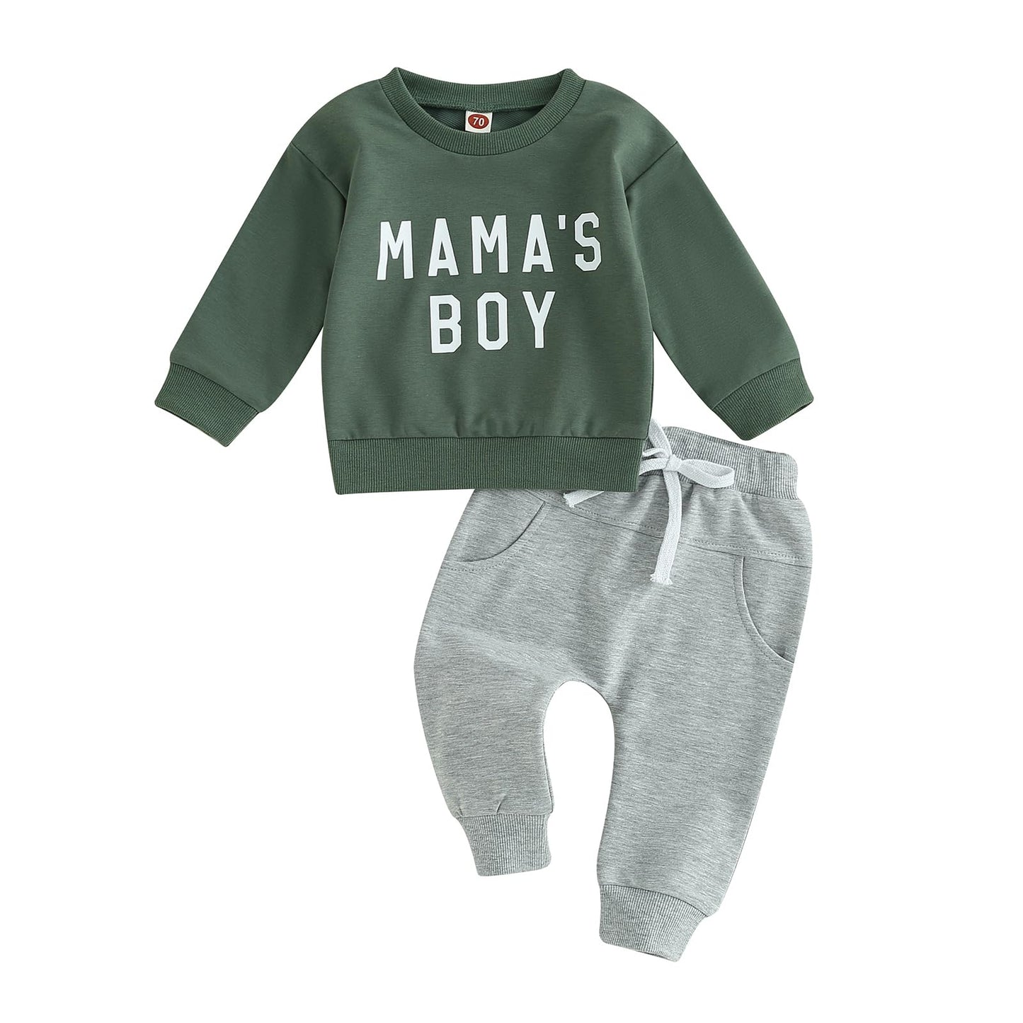 Geagodelia Baby Boys Clothing Outfit Baby Clothing Set Long Sleeve Sweatshirt + Trousers Newborn Soft Baby Set Mama's Boy 2-Piece
