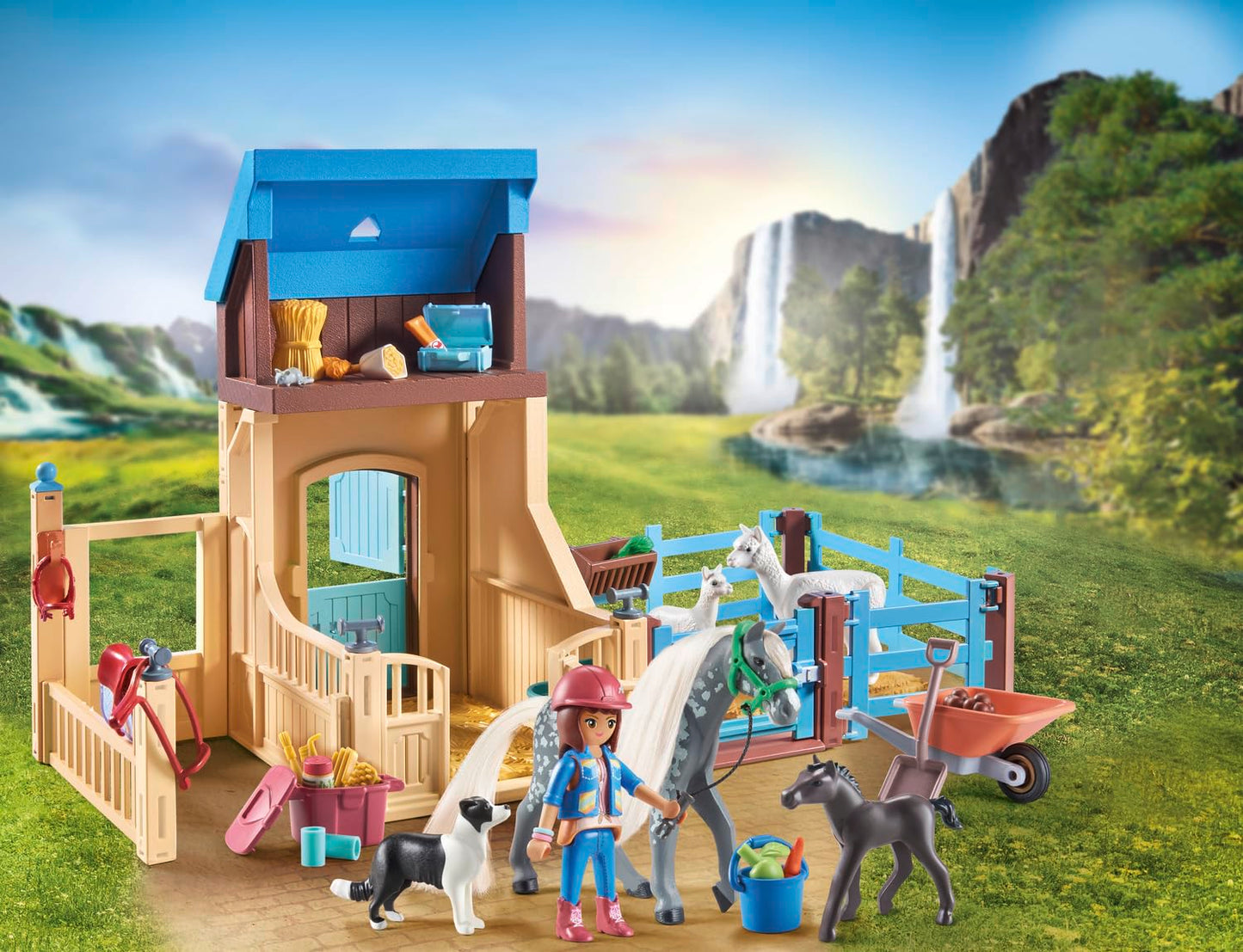 PLAYMOBIL Horses of Waterfall 71351 Waterfall Ranch, magisches Wasserfall-Paradies für Pferdefreunde, nachhaltiges Spielzeug für Kinder ab 5 Jahren