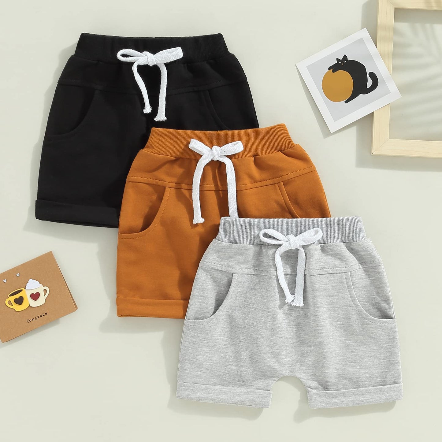 Himllauen Baby Jungen Shorts 3er-Pack Sommer Einfarbig Shorts 0-3 Jahre Kinder Kurze Hosen