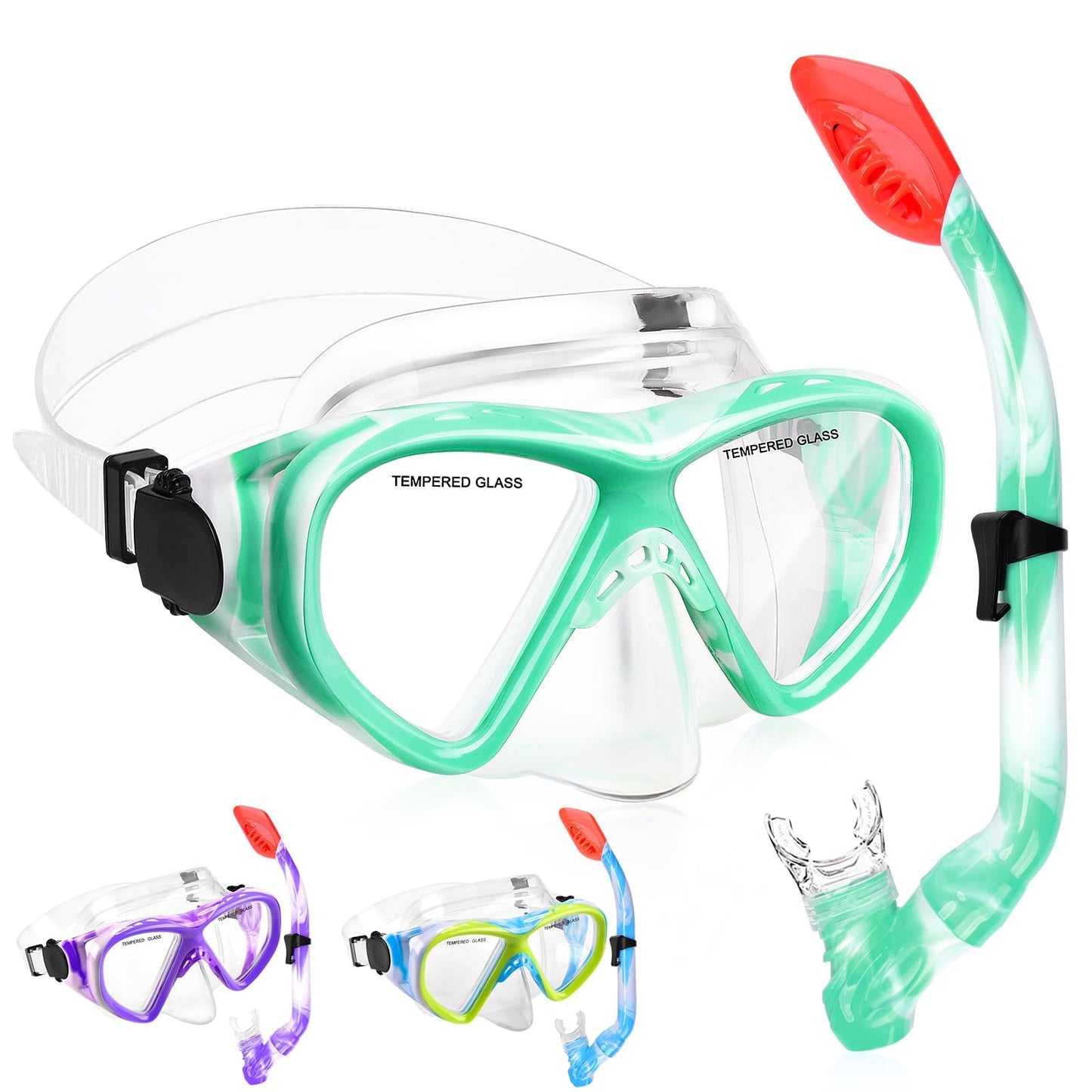 Schnorchelset Kinder - Taucherbrille Kinder mit Schnorchel Anti Leck Anti Fog HD Tauchmasken Dry Schnorchel für 4-13 Jahren Jungen Mädchen