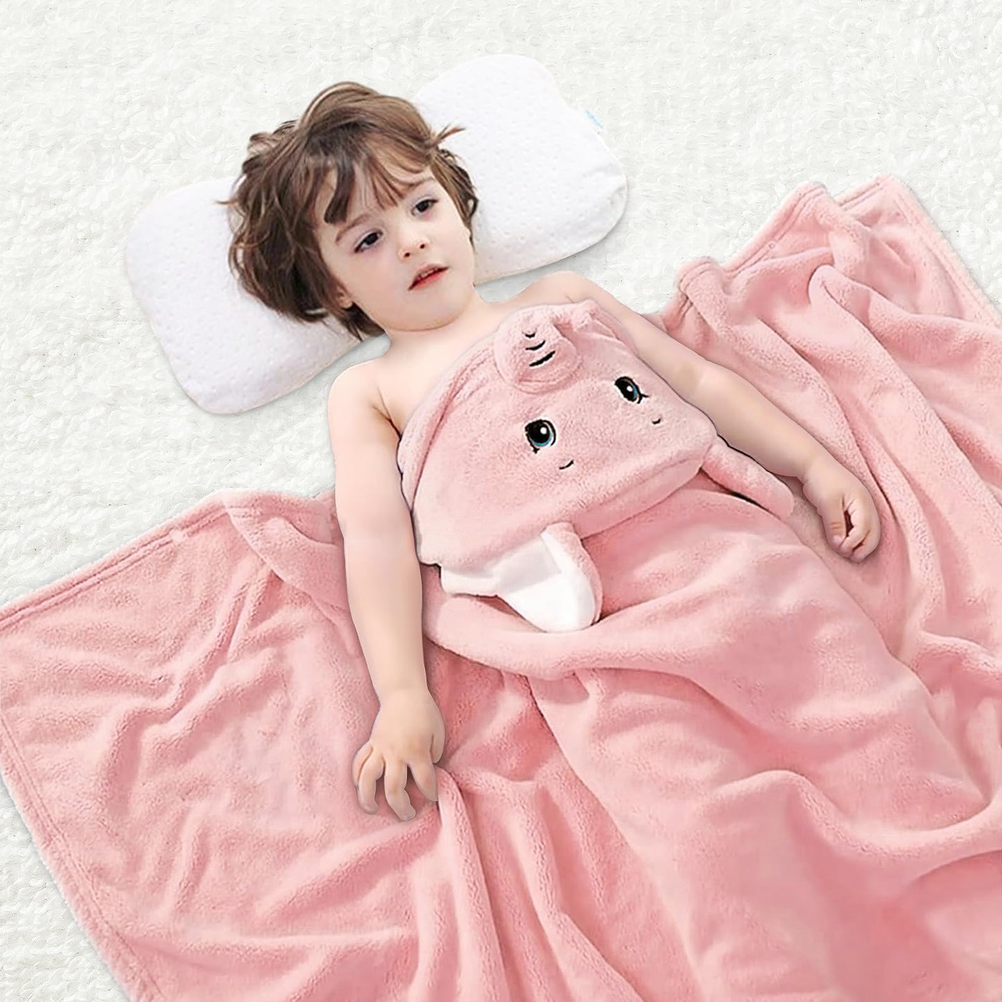decalsweet Badetücher Badehandtuch Kinder, Groß Geschmeidigkeit Besonders Saugfähig Kapuzen-Babybadetuch, Korallfleece-Kinderhandtuch für Bademantel Jungen Mädchen, 70 x 140 cm (Blau Elefant)