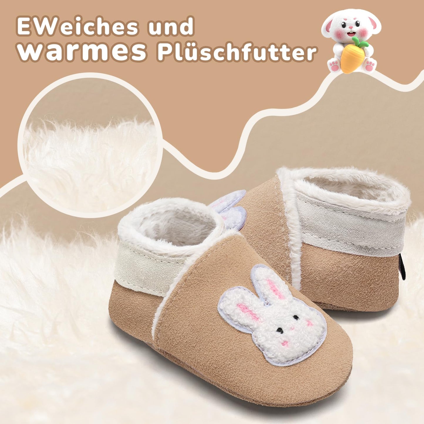 IceUnicorn Baby's Crawling Shoes, Winter First Walking Shoes, Baby Lined Leather Shoes, Soft Leather, Suede Soles, Leather Slippers