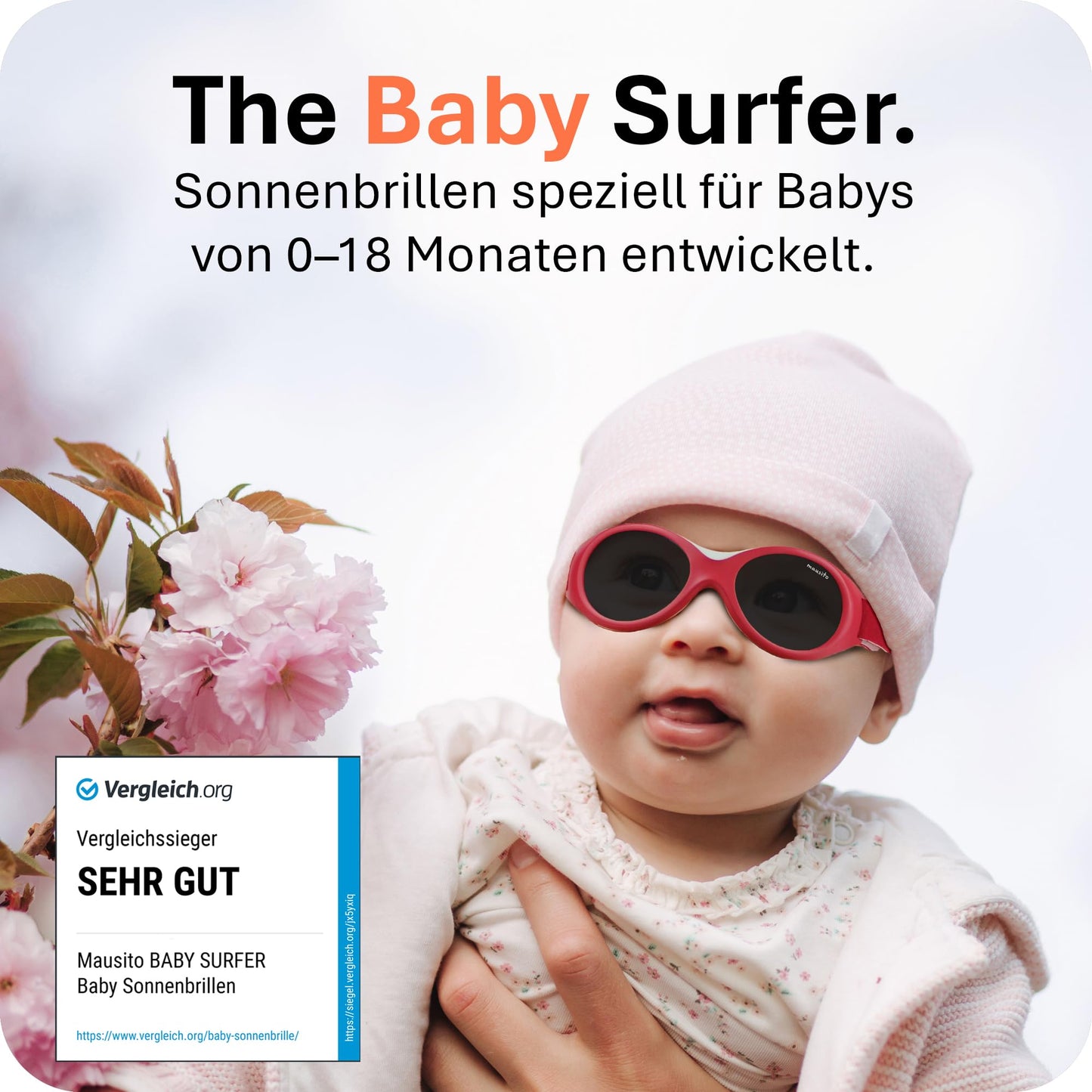 Mausito BABY Sonnenbrille 0-18 Monate Mädchen I VERGLEICHSSIEGER Sonnenbrille Baby 100% UV-Schutz I BIEGSAM & verstellbares Band I Schadstofffrei I Europäisches Design für Kinder gemacht