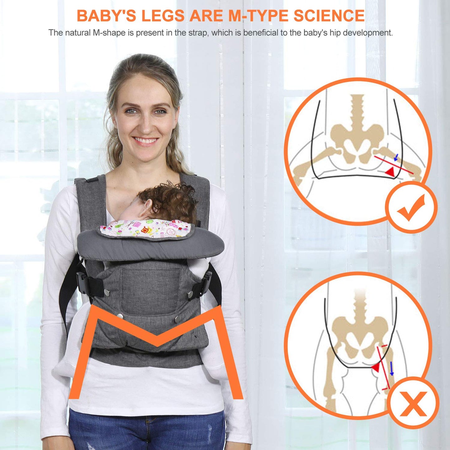 longdafei Babytrage, ergonomisches Design-Babytragetuch Cabrio mit atmungsaktivem Air-Mesh und verstellbaren Schnallen Baby Trage für Kleinkinder und Neugeborene