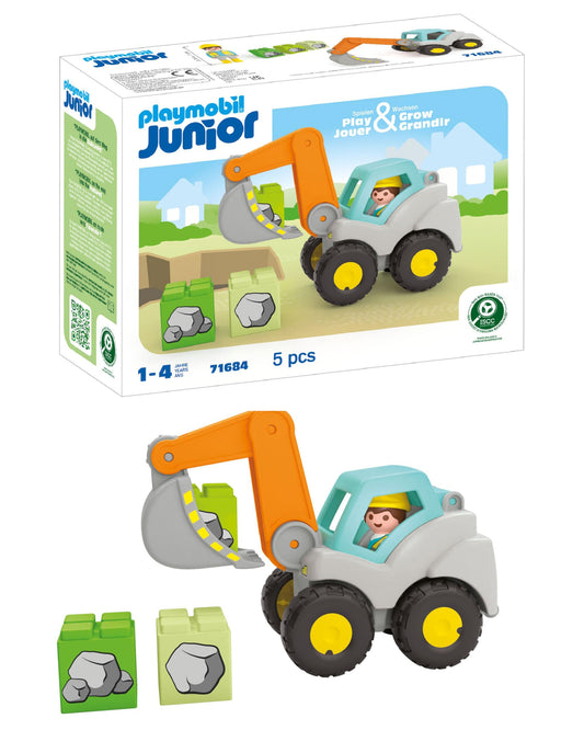 PLAYMOBIL Junior 71685 Dump Truck Sustainable Toy for Children from 1 Year Including Builder and Three Building Blocks