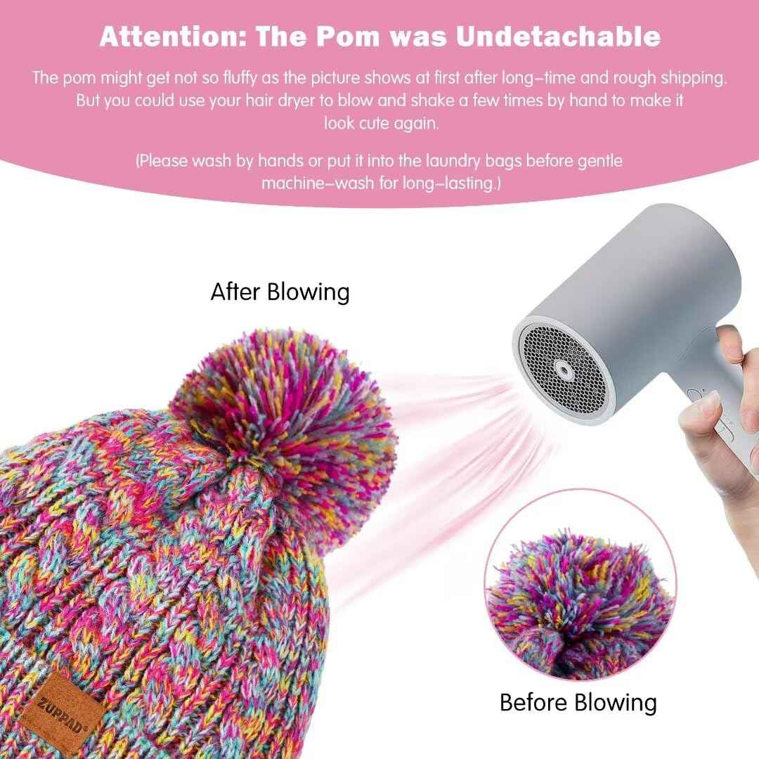 ZUPPAD Mütze und Schal Kinder Set, Kinder Beanie Mütze Winter mit Bommel Strick Halswärmer Halstuch Schlauchschal Warme Handschuhe Fleece Gefüttertes Geschenk Set für Mädchen Kinder